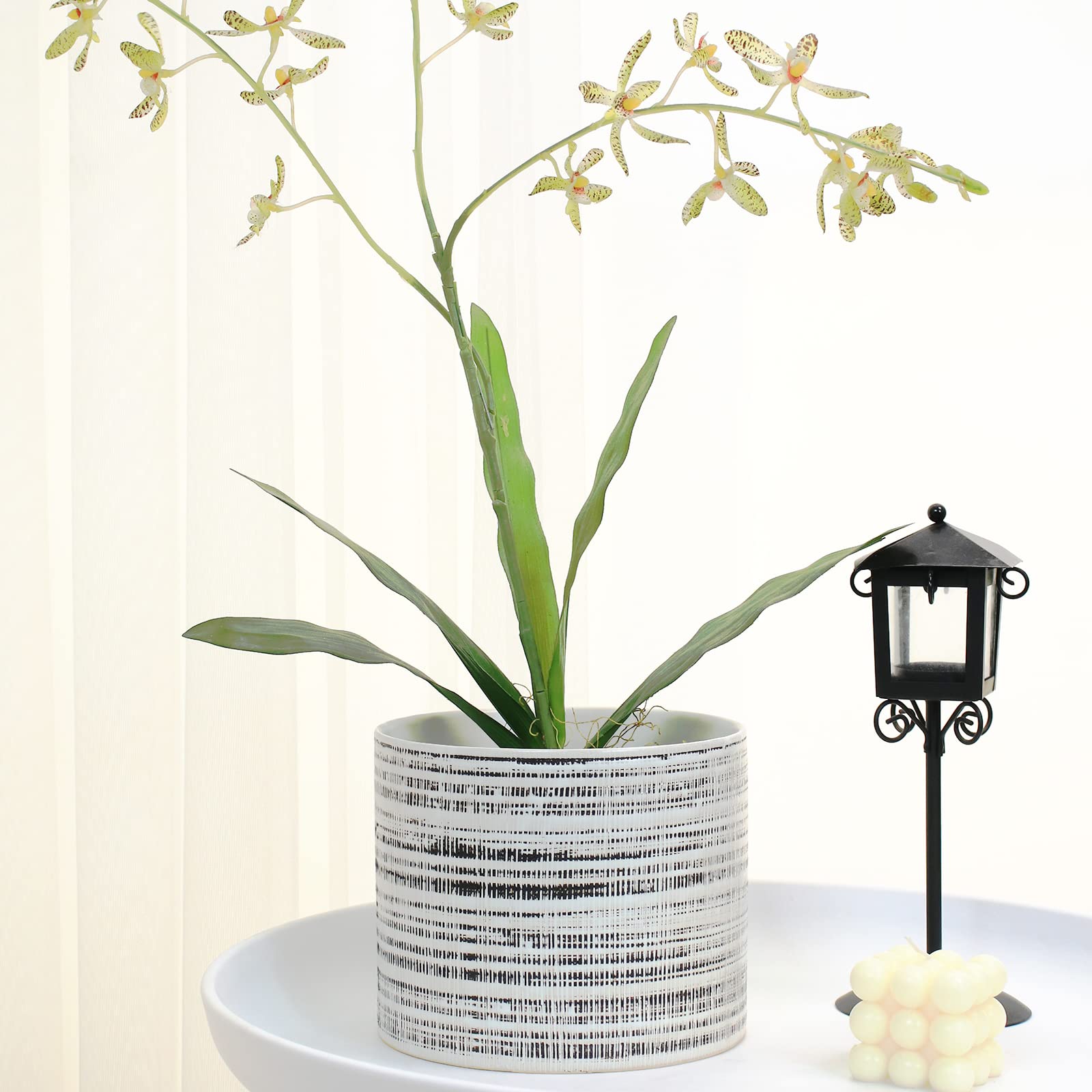 2 Pack Ceramic Plant Pots Indoor - 5 & 7 Inch Flower Pots with Drainage Holes for Herbs, Snake Plants, Succulents & Orchids - White Cylinder Planter Set for Home, Office & Garden Decor