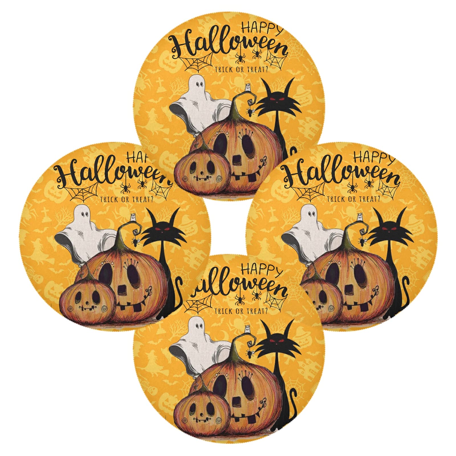 Halloween Placemats Set of 4 - 15 Inch Round Pumpkin Table Mats for Dining, Fall & Thanksgiving Decor | Waterproof & Durable for Holiday Parties, Family Gatherings & Seasonal Home Decor