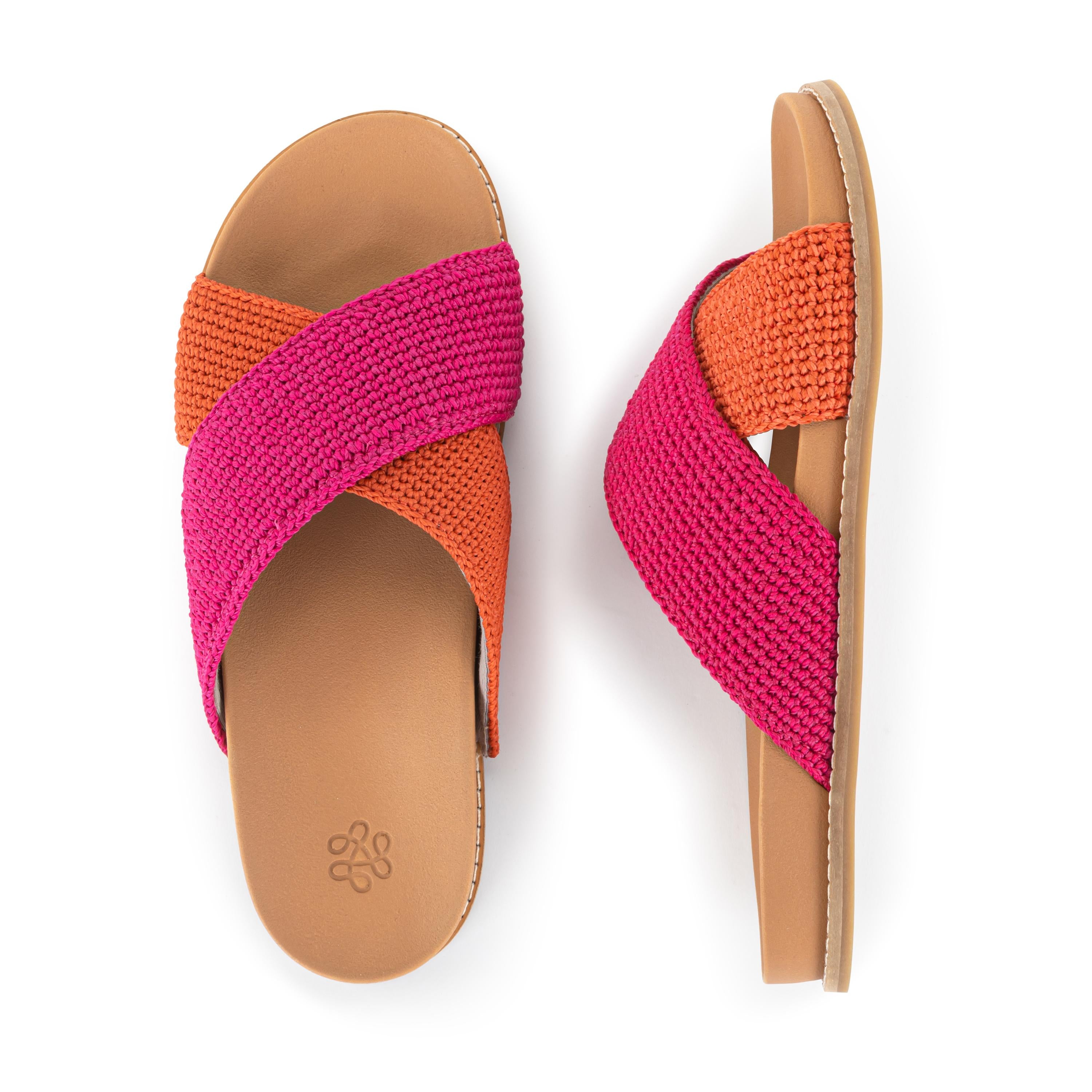 Penelope Sandal - Hand Crochet Women's Sandals in Pinkberry Cayenne Block Color | Comfortable Boho Summer Shoes for Beach, Vacation & Casual Wear
