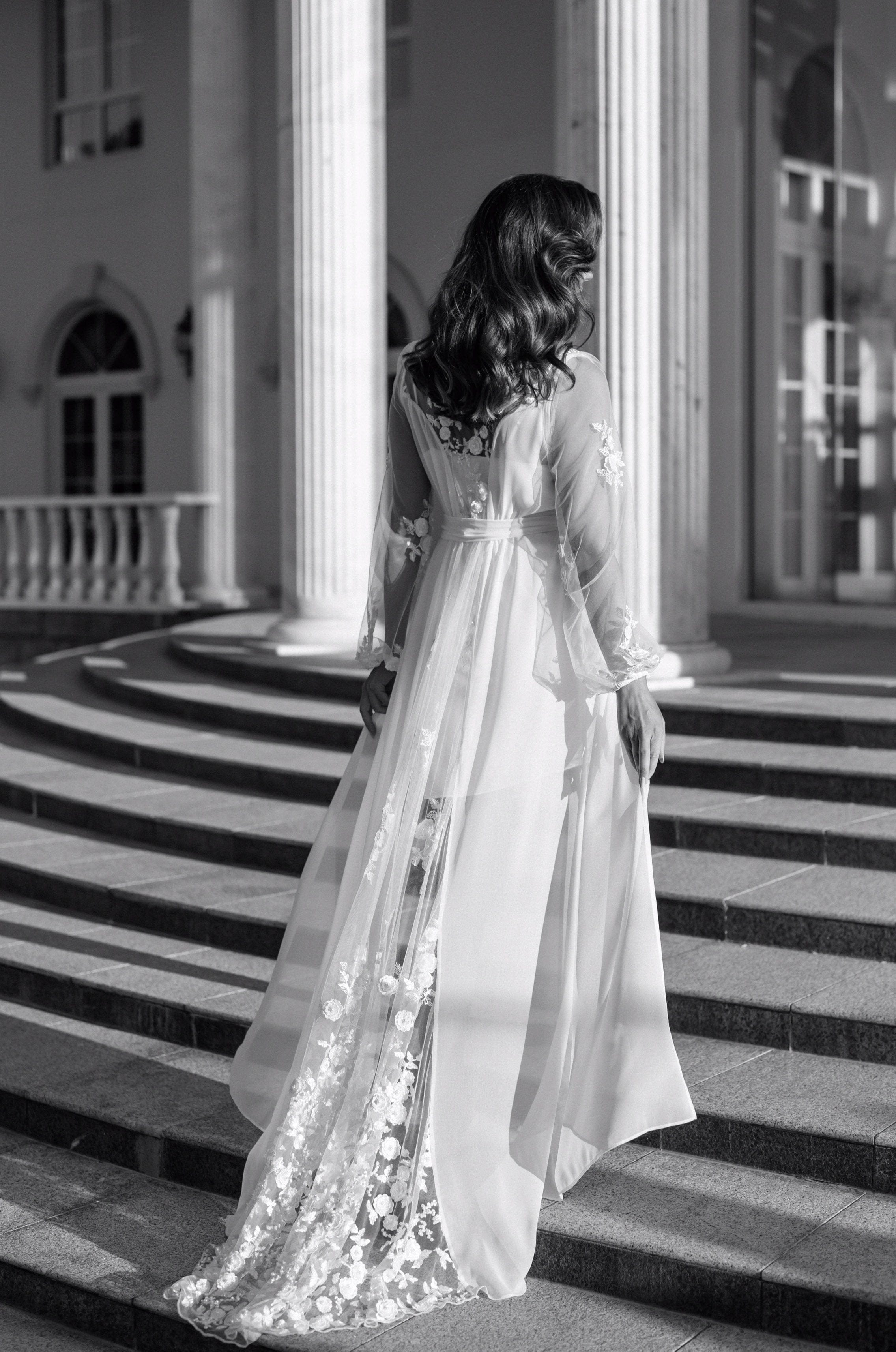 Amara Beaded Floral Lace Maxi Bridal Robe with Train & Slip - Elegant Wedding Gown for Bride, Bridesmaids & Photoshoots | Perfect for Ceremony, Reception & Honeymoon
