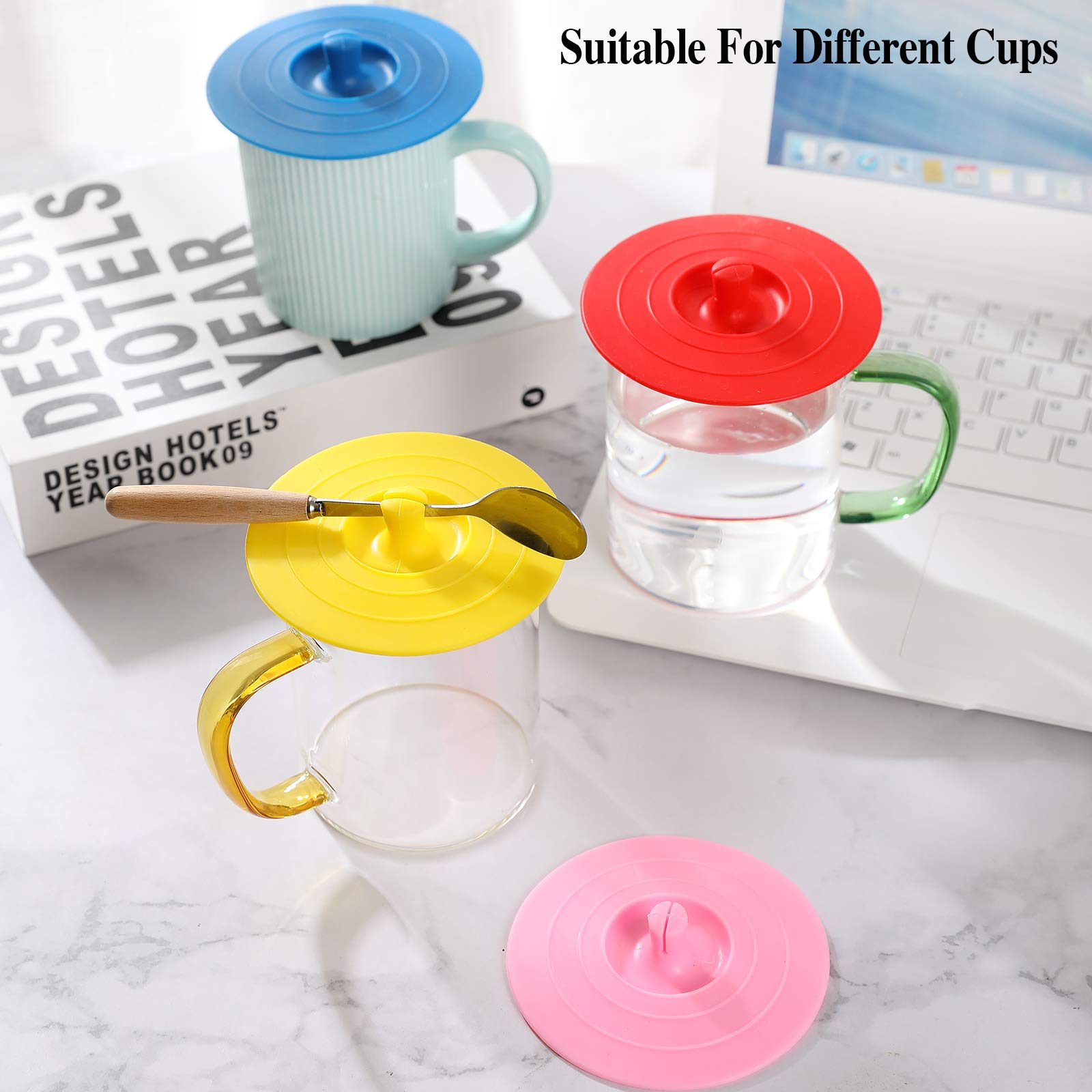 Silicone Cup Covers Set of 4 - Reusable Multicolor Silicone Lids for Mugs, Tea Pots & Coffee Cups - Flexible Hot Drink Lids - Perfect for Coffee, Tea, Travel & Home Use