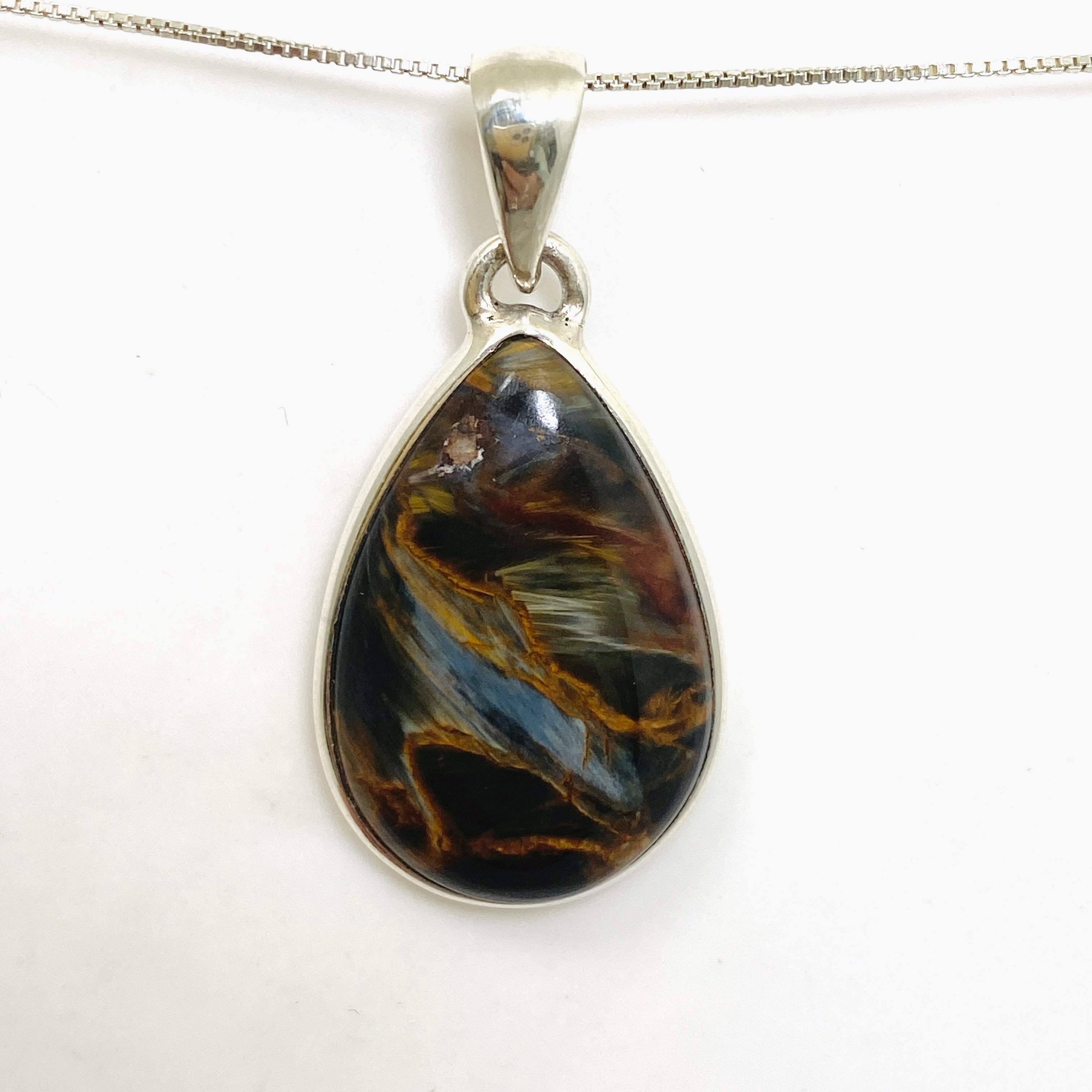 Natural Pietersite Teardrop Cabochon Pendant - Unique Gemstone Jewelry for Women | Handmade Silver Pendant Necklace | Perfect for Boho Fashion, Spiritual Healing & Gift Giving