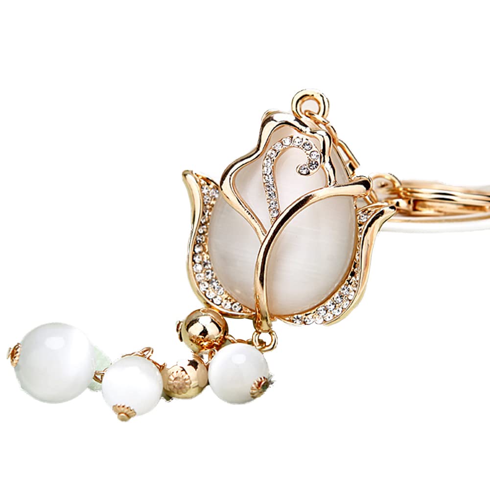 Zcargel Bling Bling Rhinestone Tulip Flower Car Keychain - Sparkling Crystal Key Chain Charm for Women, Perfect Car Accessory Gift for Her (Birthday, Valentine's Day, Mother's Day) - Use for Car Keys, Purse, Backpack & More