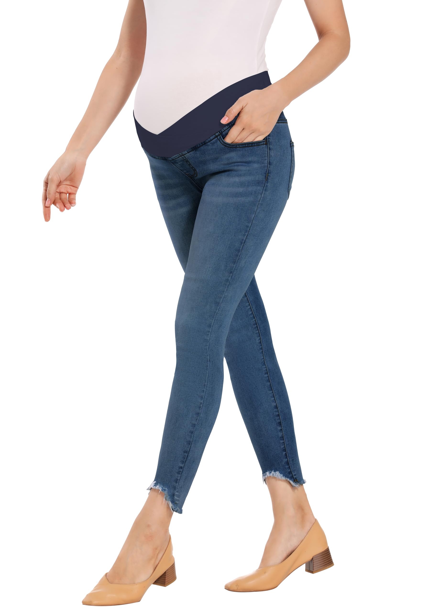 Foucome Women's Maternity Jeans - Under Belly Skinny Jeggings with Stretch, Comfortable Distressed Denim Pants for Pregnancy | Perfect for Work, Casual Outings & Everyday Wear