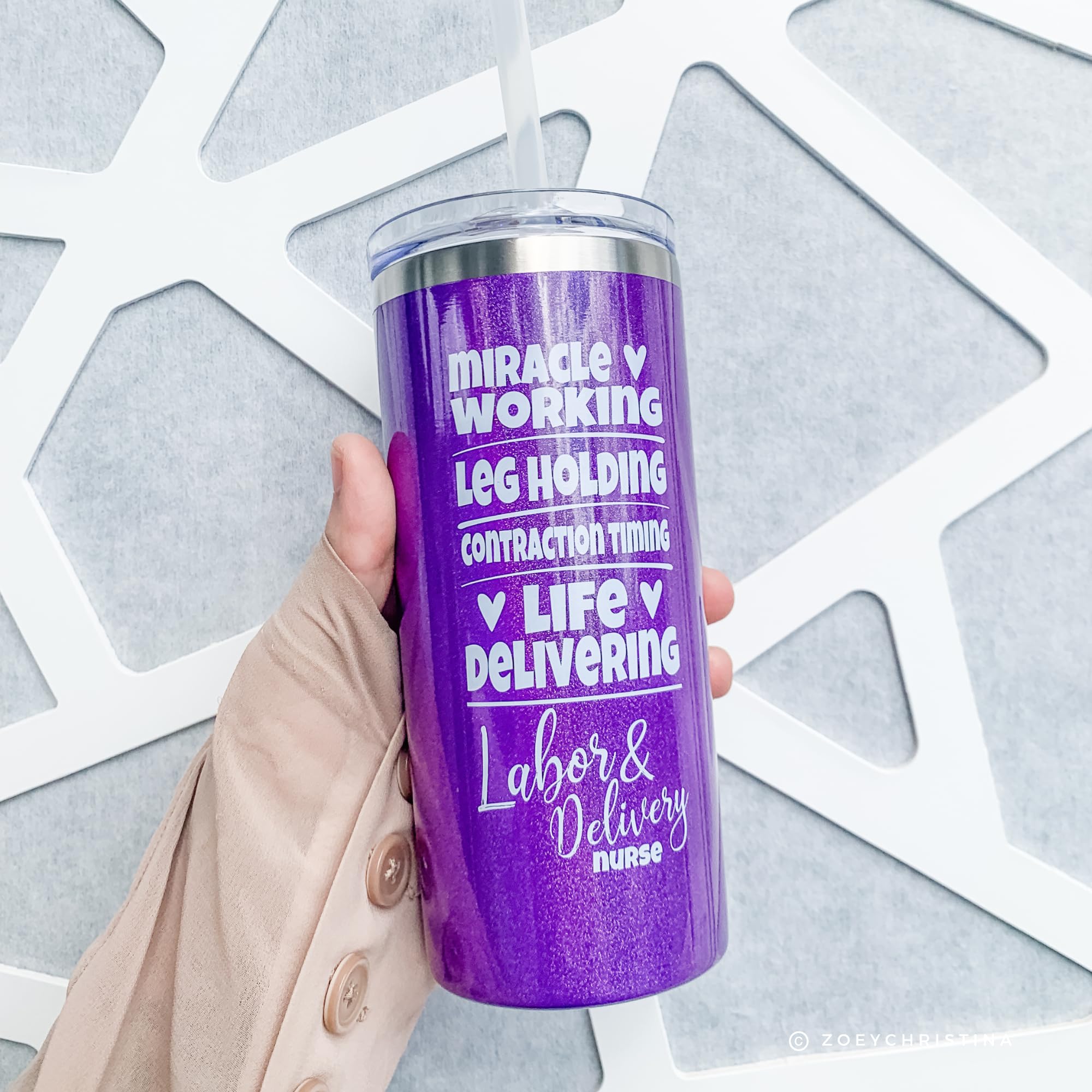 Insulated Travel Tumbler with Lid & Straw - Perfect Nurse Graduation Gift, Birthday Present for Women in Healthcare, Purple 0262 - Great for Hospitals, Clinics & Daily Commute