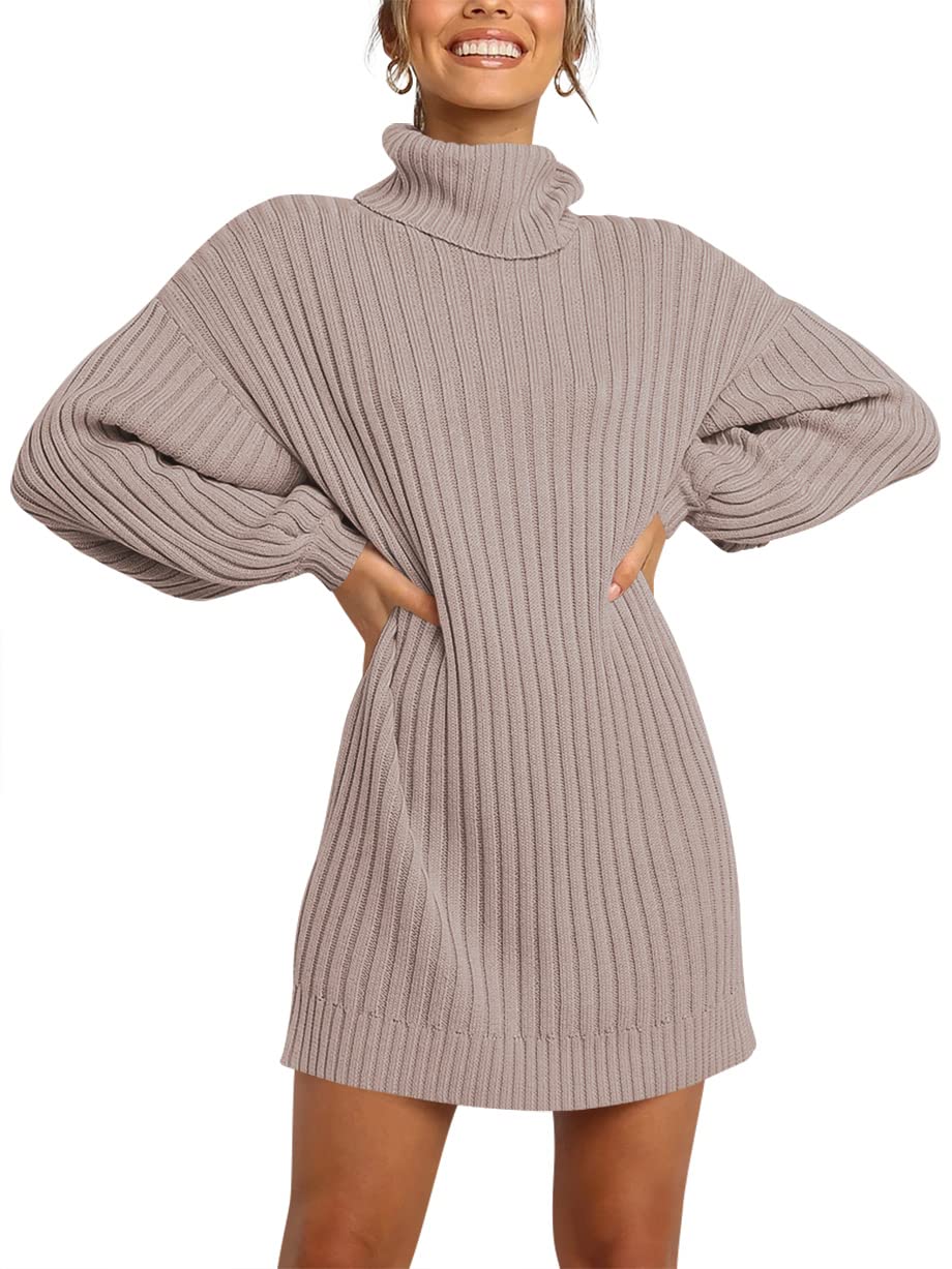 ANRABESS Women's Oversized Turtleneck Sweater Dress with Batwing Sleeves - Cozy Winter Casual Short Dress for Fall & Winter 2023 | Perfect for Office, Date Night & Holiday Outfits