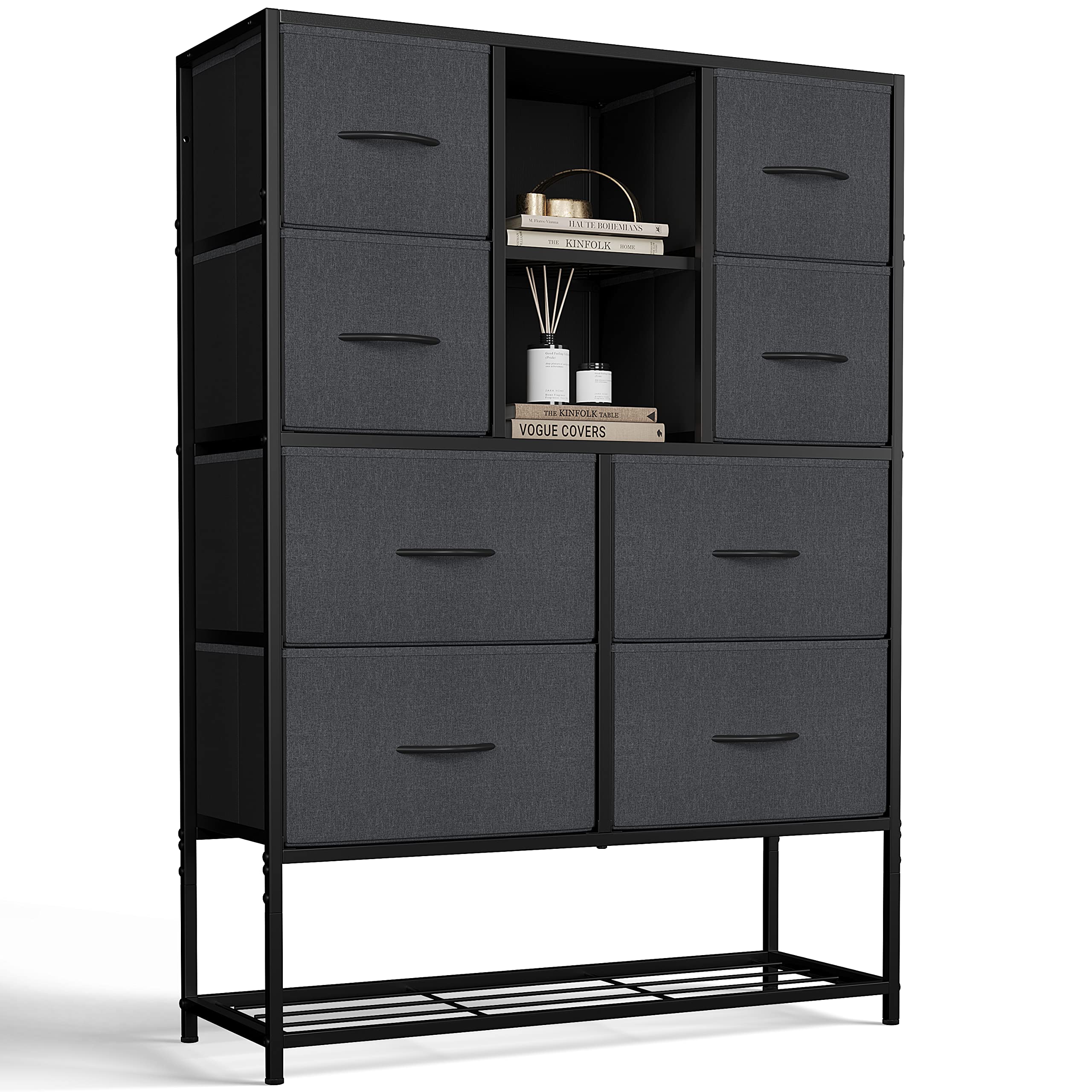 CubiCubi 8-Drawer Dresser with Shoe Rack Shelf - Black Grey Storage Organizer for Bedroom, Living Room, Closet & Hallway | Space-Saving Furniture for Small Apartments & Dorm Rooms