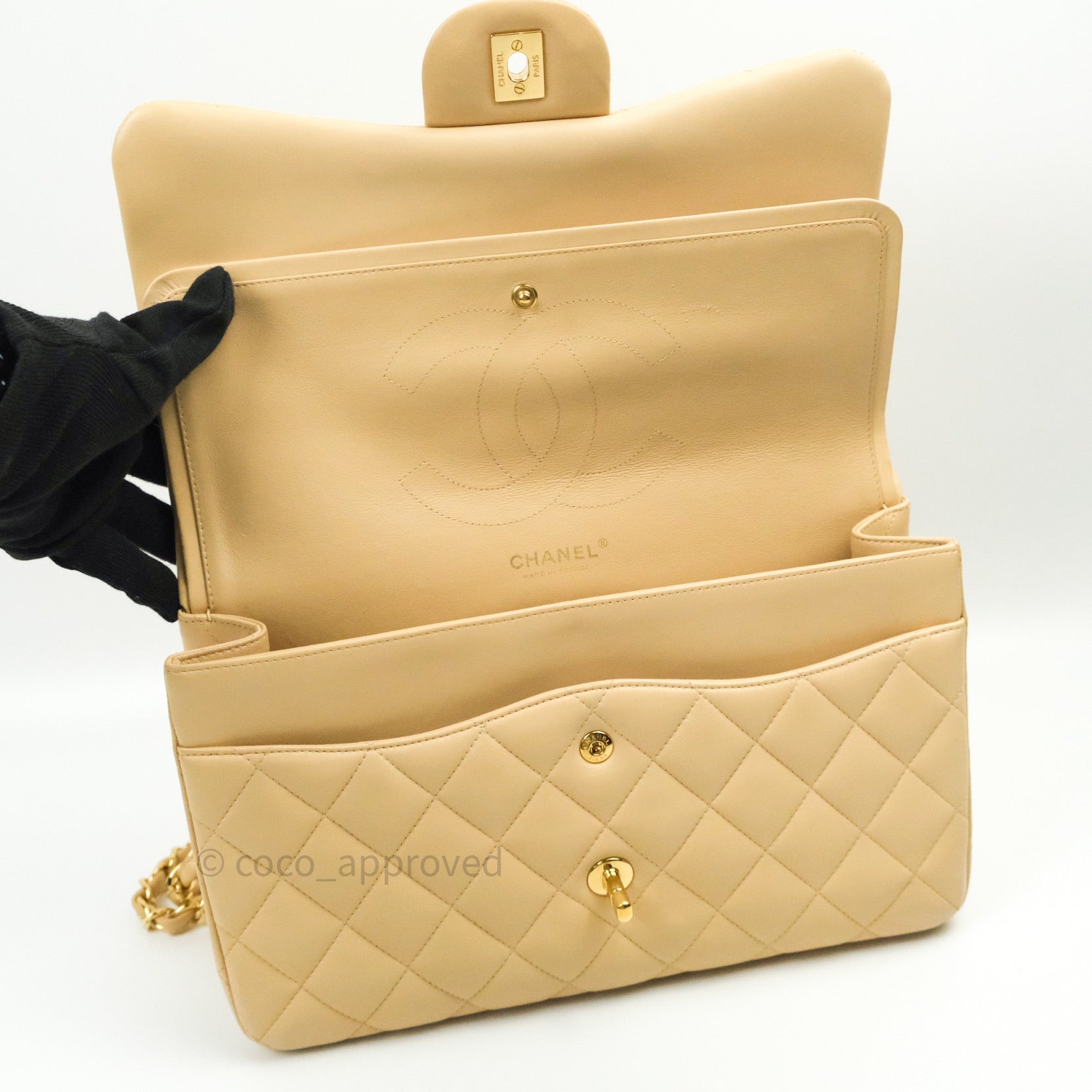 Chanel Classic Jumbo Double Flap Bag Beige Lambskin Leather with Gold Hardware - Luxury Designer Handbag for Women, Perfect for Parties, Dating & Special Occasions