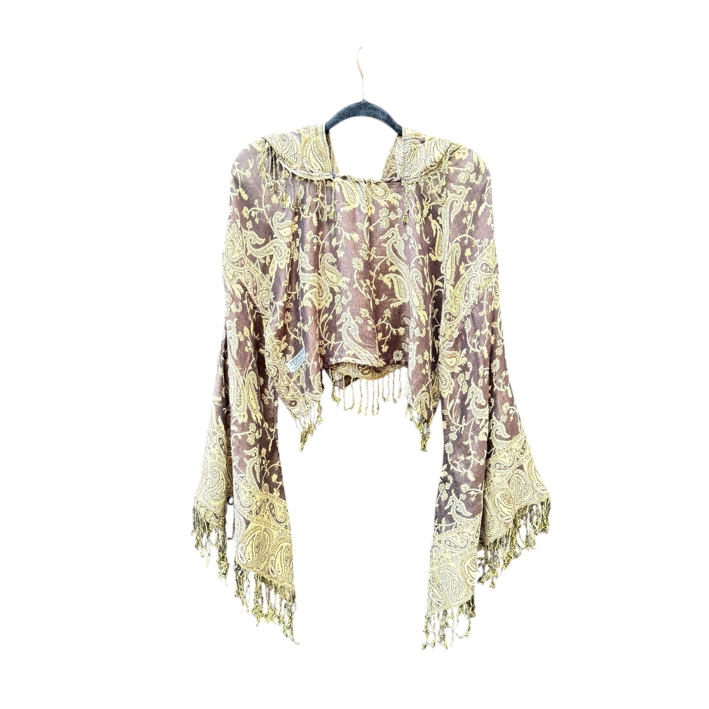 Butterfly Bell Top Brown Boho Chic Blouse - Women's Flowy Bell Sleeve Shirt for Casual Wear, Music Festivals & Boho Style Outfits