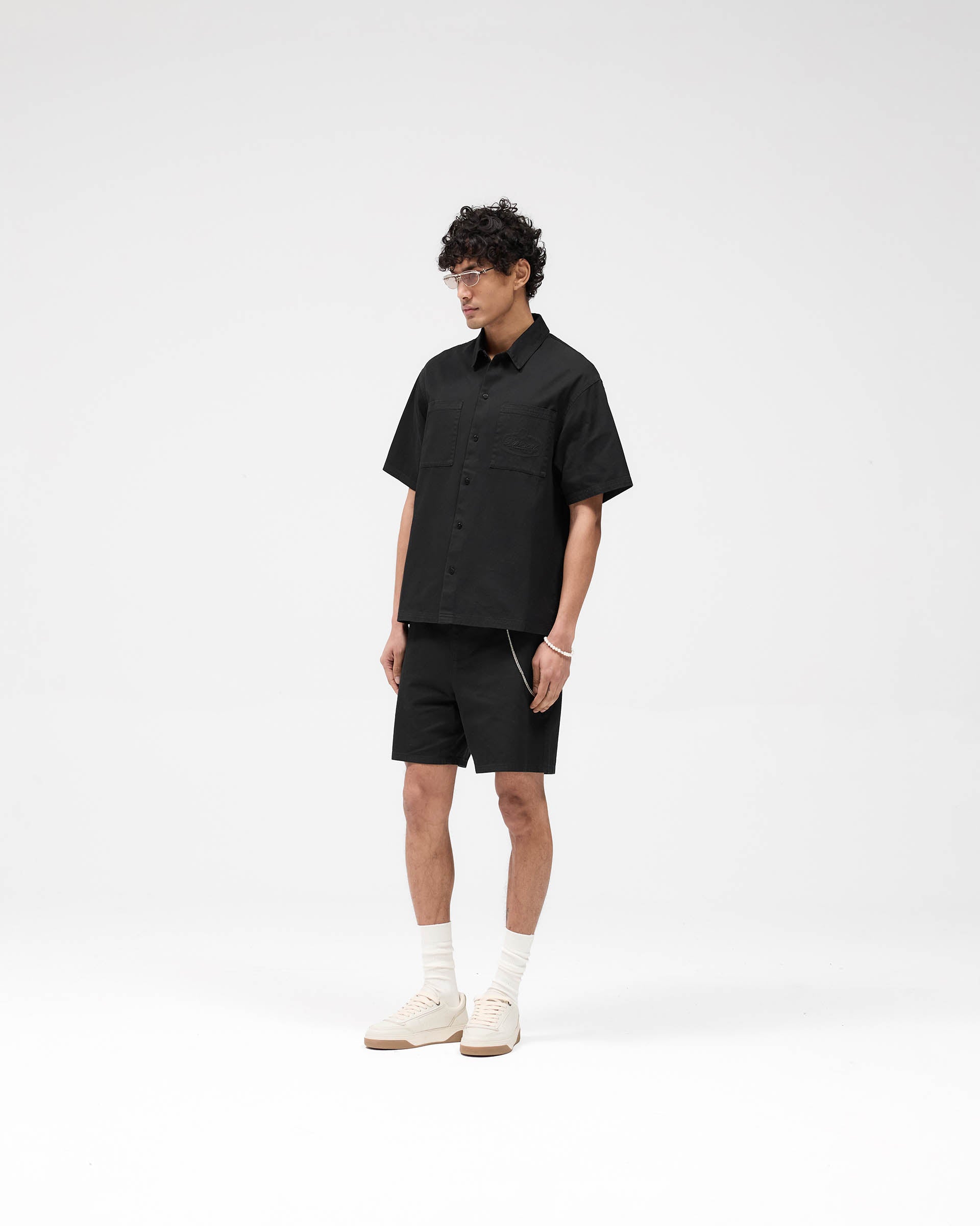 Men's Short Sleeve Cotton Overshirt - Washed Black Casual Shirt for Spring & Summer | Lightweight Layering Piece for Outdoor Activities and Streetwear Fashion