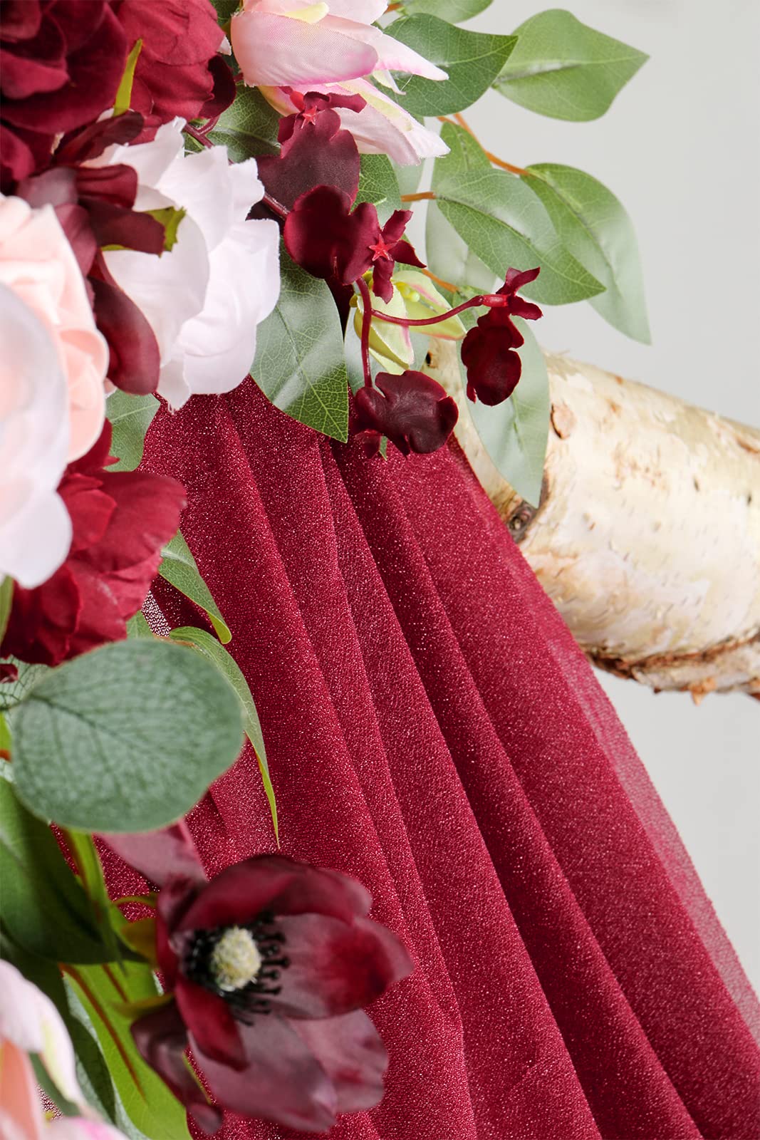 Ponatia Burgundy Wedding Arch Flowers Kit - 3 Pack with 26Ft Shiny Fabric for Ceremony & Reception Backdrop (Burgundy & Blush) | Artificial Floral Arrangement for Wedding Decor, Party Decoration, and Photo Booth Background