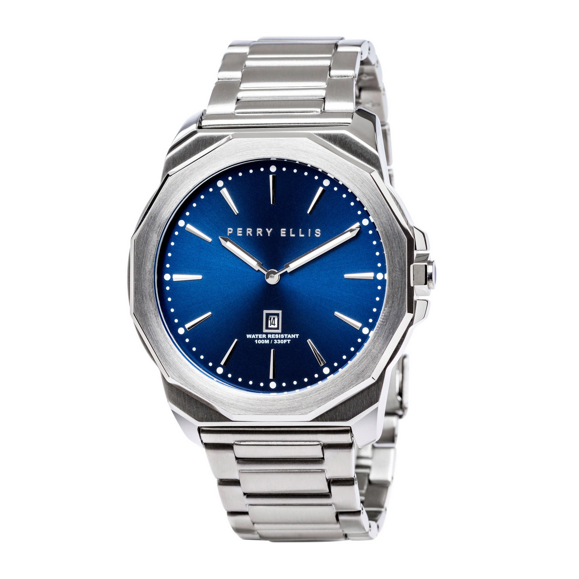 Perry Ellis Men's Waterproof Decagon Quartz Watch with Luminous Hands & Stainless Steel Band - Perfect for Business, Casual Wear & Outdoor Activities