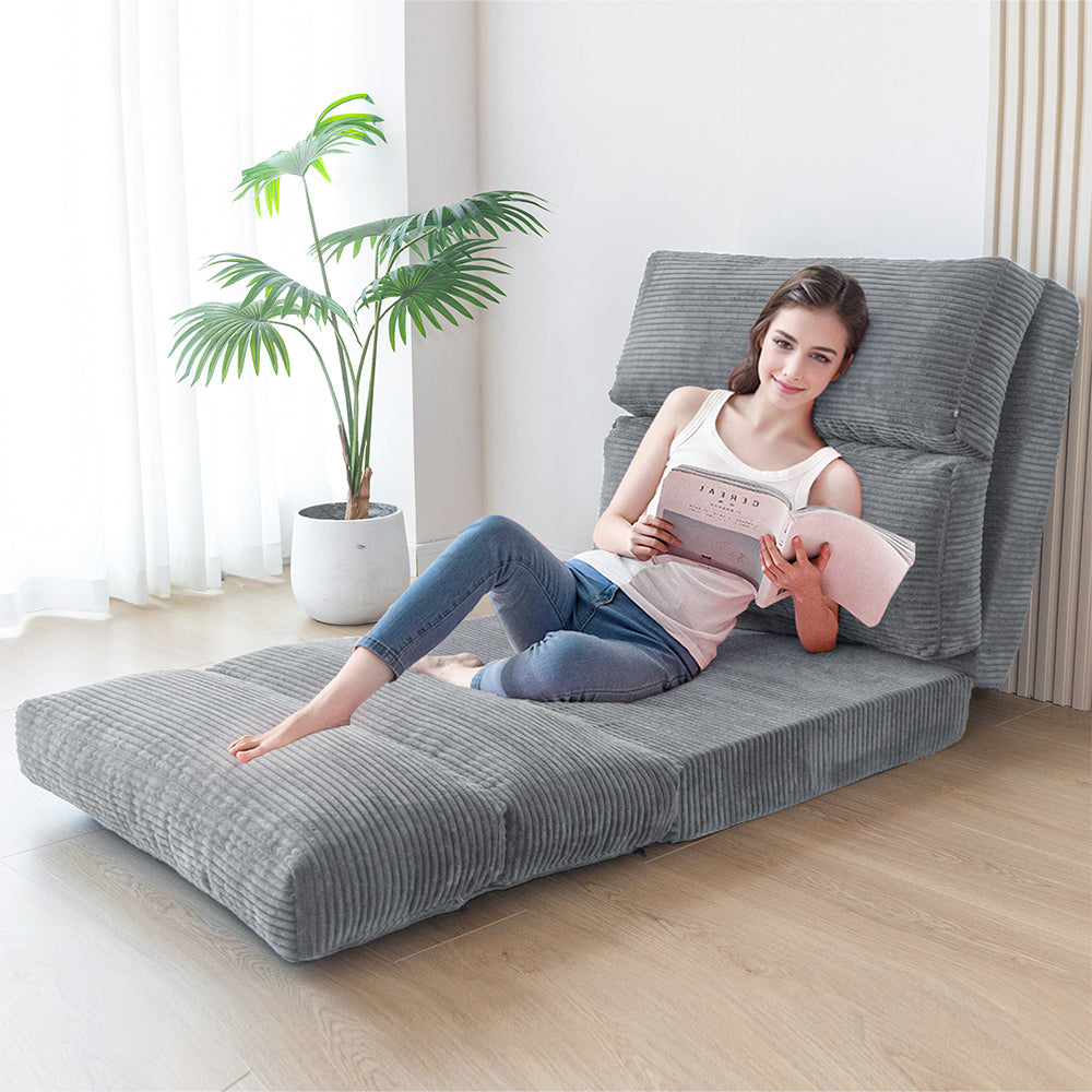 MAXYOYO Corduroy Bean Bag Folding Sofa Bed - Extra Wide Convertible Floor Mattress for Living Room, Bedroom & Guest Room (Grey)