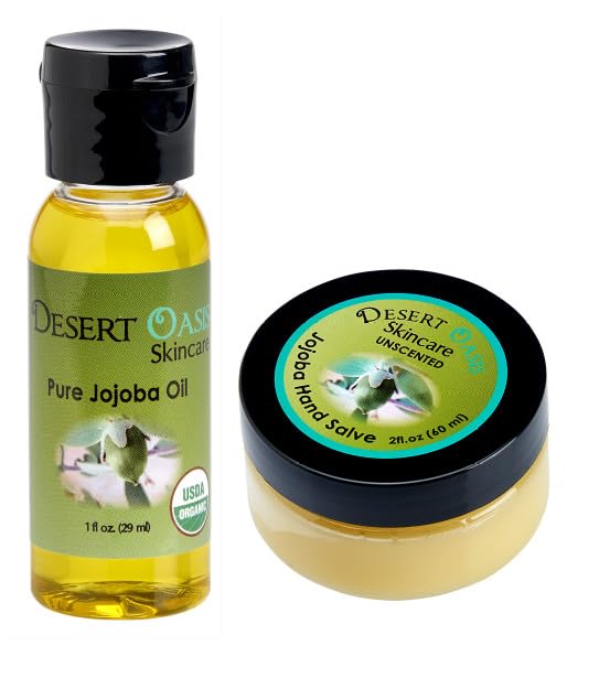 **100% Pure Organic Jojoba Oil - 1 oz Travel Size & Unscented Hand Salve with 50% Jojoba Oil - 100% Natural (1 fl oz/29 ml) - Perfect for Skincare, Hair Care & Travel Essentials**
