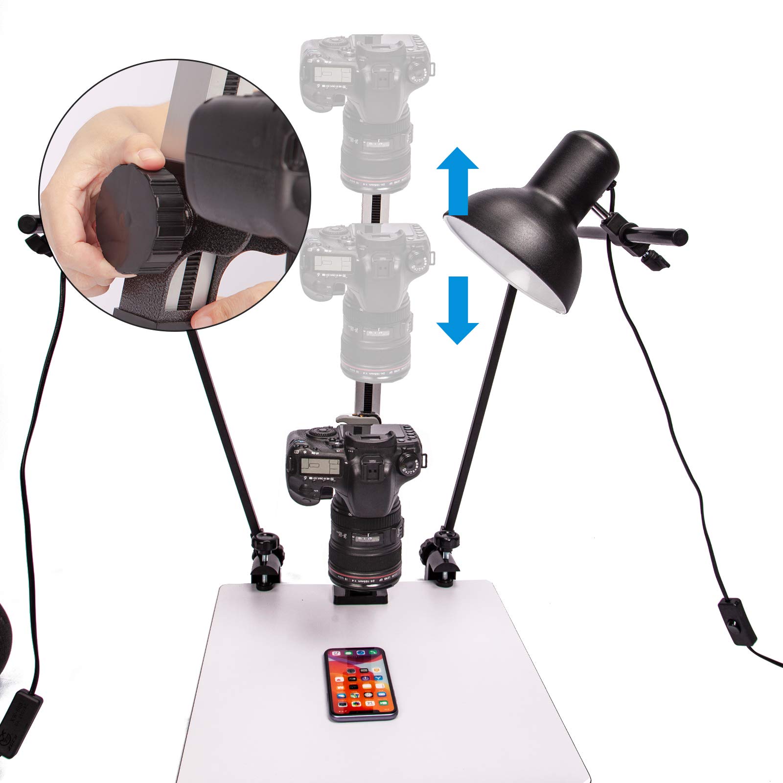 Professional DSLR Camera Photo Copy Stand with 2 x E27 45W Daylight Bulbs & Quick Release Plate - Perfect for Macro Photography, Video Shooting, Document Reproduction & Artwork Digitization