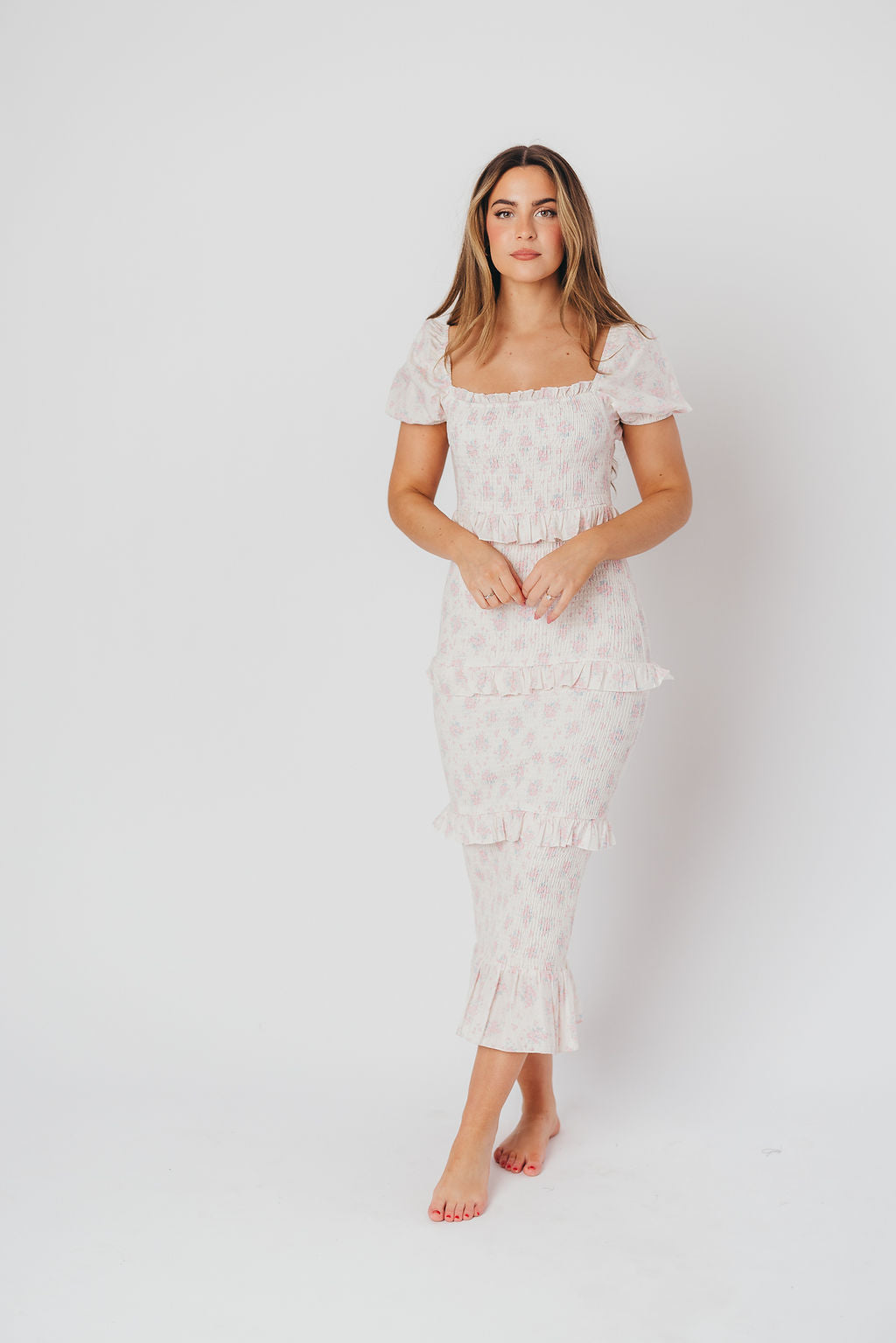 Ada Smocked Dress in Pink Floral - Bump Friendly Maternity Dress & Inclusive Sizing (S-3XL) | Perfect for Baby Showers, Bridal Events & Summer Weddings