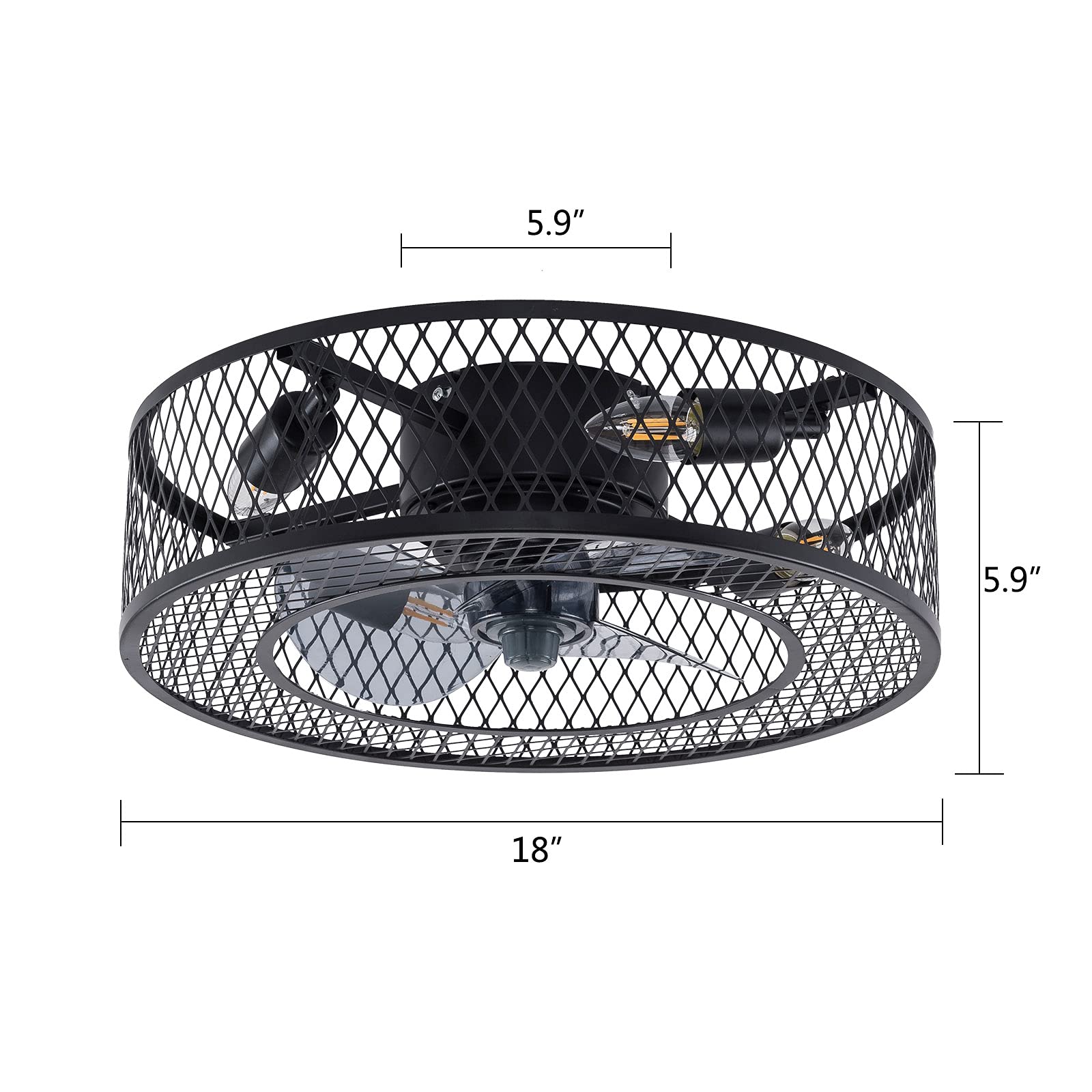 OUKANING Enclosed Ceiling Fan with Light - 3 Speed Adjustable, Remote Control, Industrial Style Fandelier for Living Room, Bedroom, Kitchen (4 E27 Bulbs Not Included) | Perfect for Home, Office & Restaurant Decor