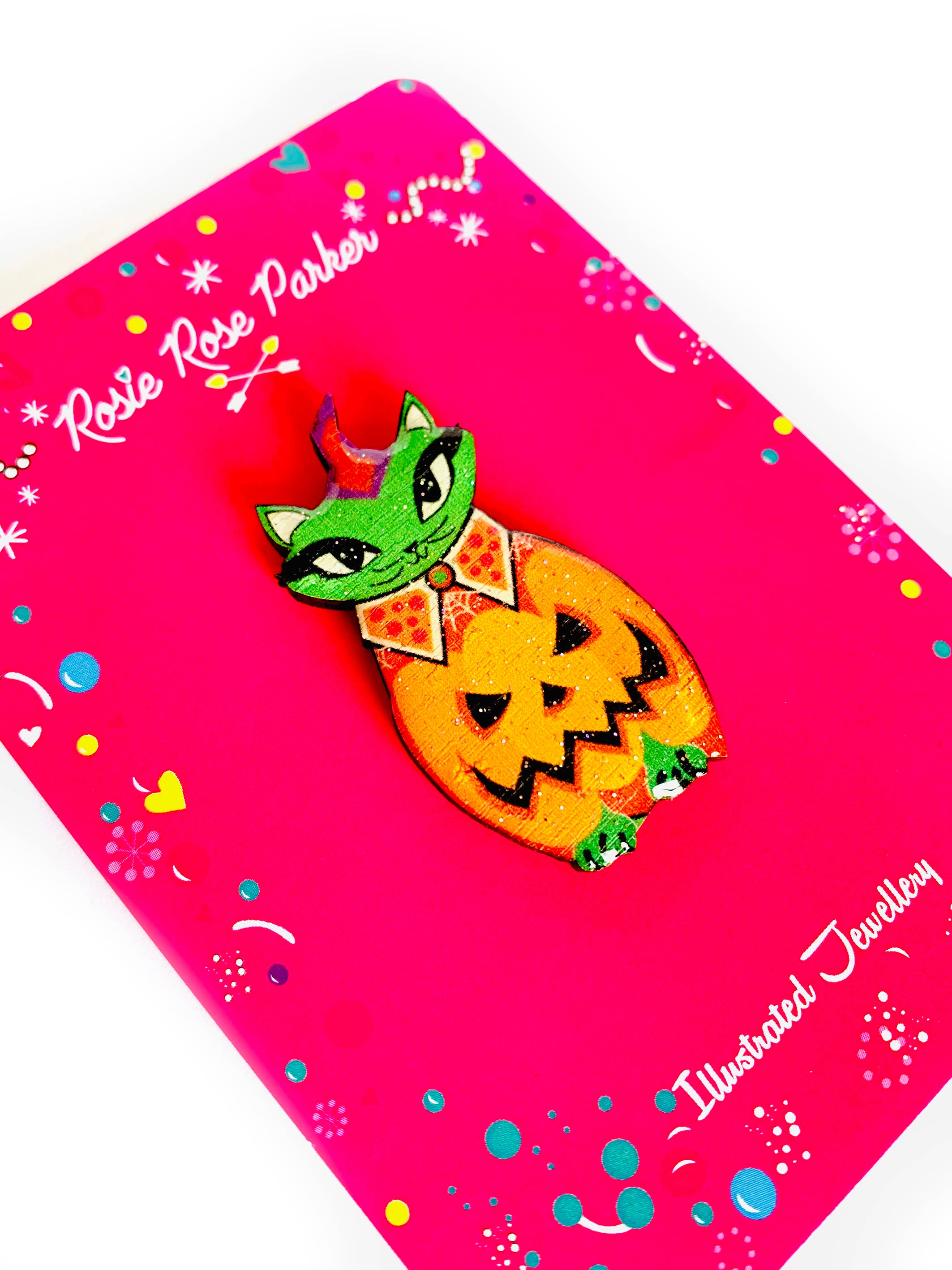 Adorable Cat in a Pumpkin Costume Enamel Pin - Cute Halloween Pet Accessory by Rosie Rose Parker - Perfect for Jackets, Backpacks & Gift Giving