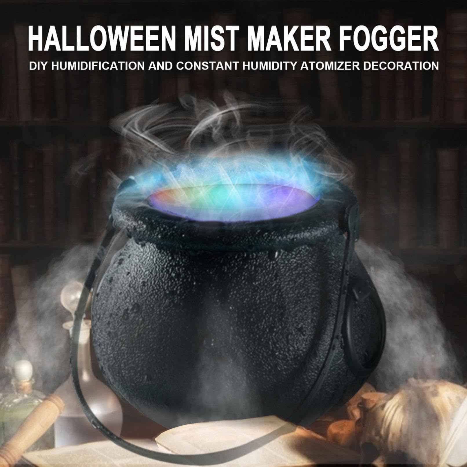 Halloween Witch Cauldron with Mist Maker - 12 LED Lights Fog Machine for Outdoor Decor, Party Supplies & Holiday Atmosphere | Perfect for Haunted Houses, Yard Displays & Spooky Events