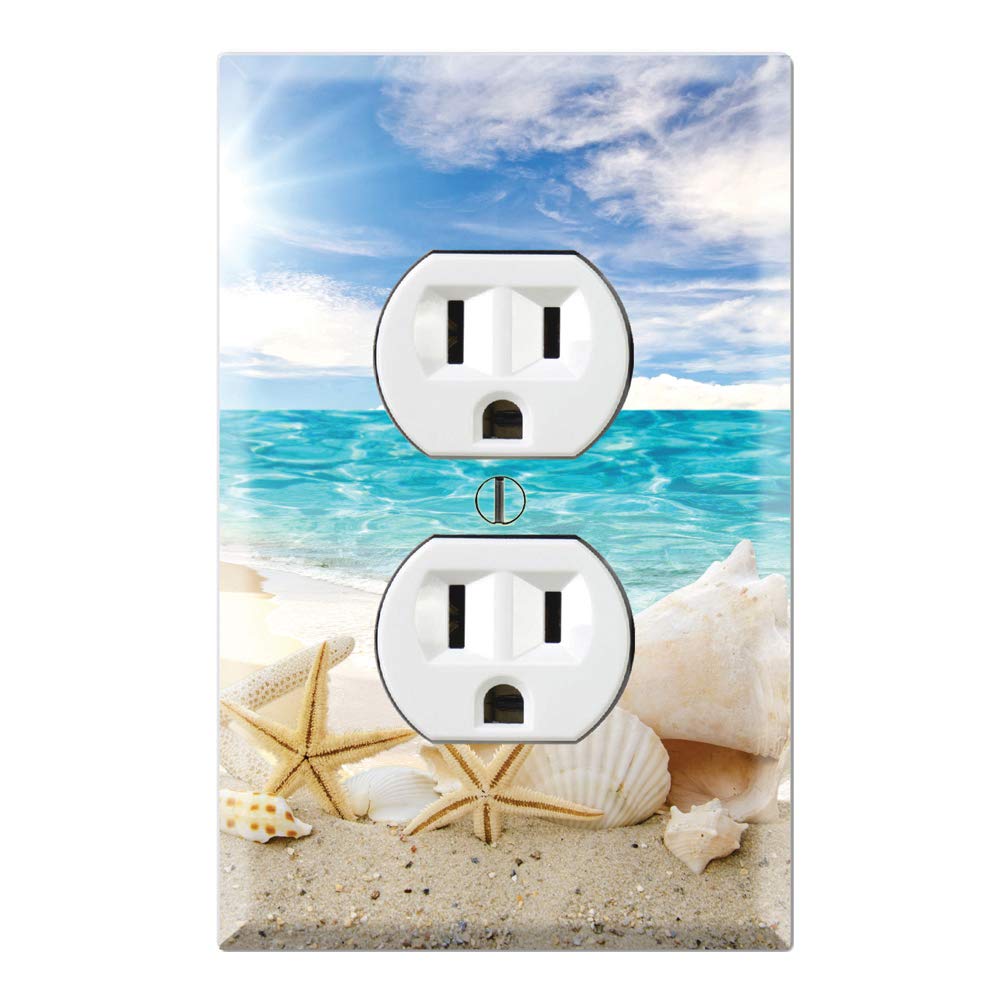 Seashells Ocean White Sand Beach Duplex Outlet Wall Plate Cover - Decorative Graphics Wallplates for Coastal Home Decor & Beach House Style