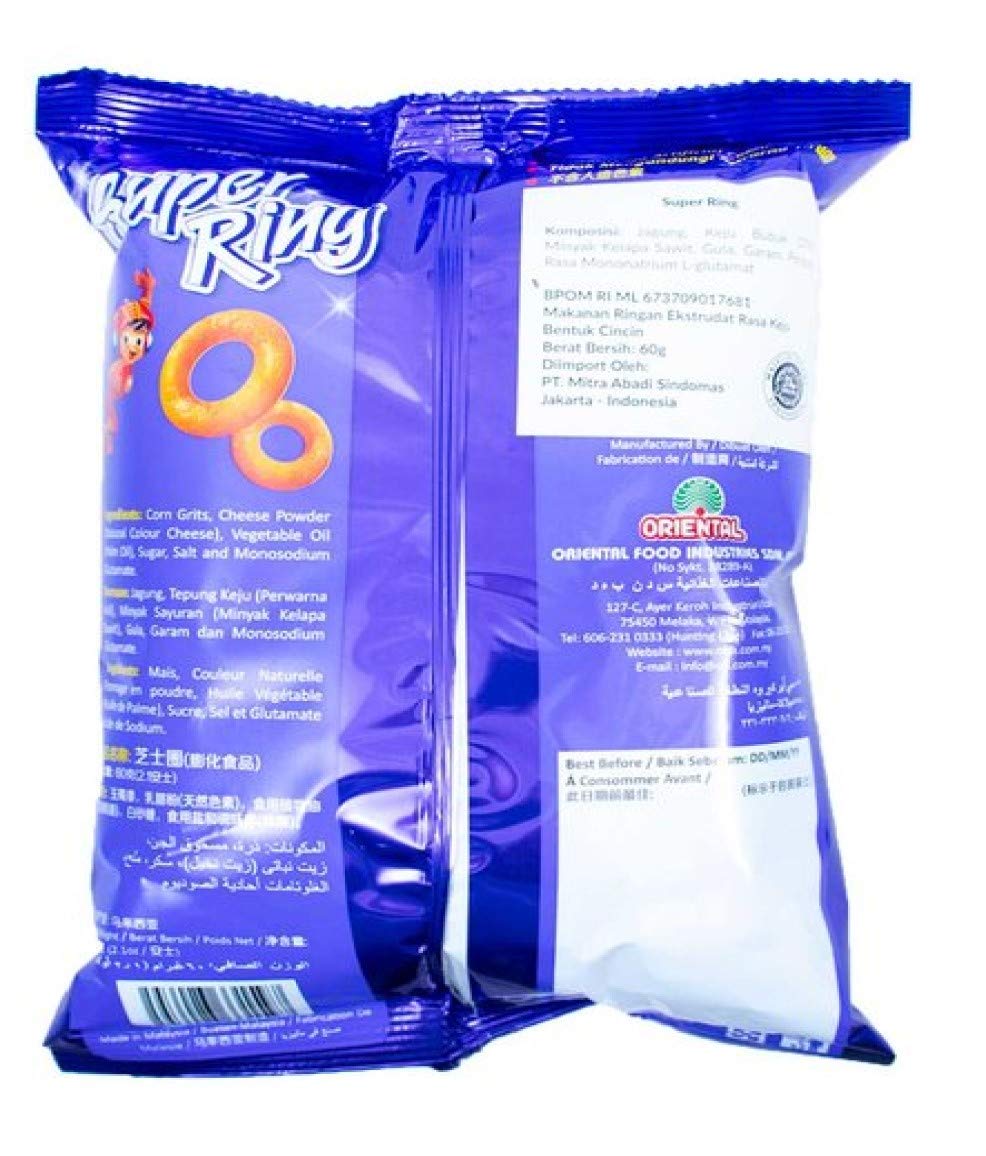 Oriental Super Ring Cheese Flavored Snacks - 60g x 30 Packs | Crunchy Asian-Style Cheese Rings | Perfect for Parties, School Lunches & Movie Nights