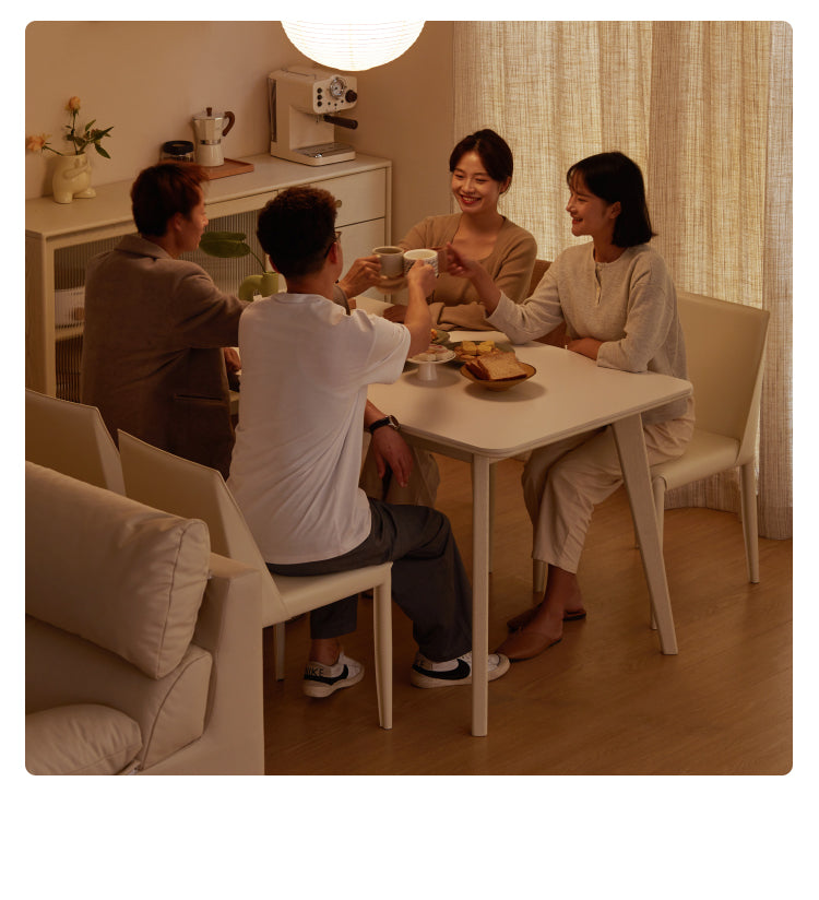 Birch Solid Wood Dining Table - Cream Wind White Finish - Modern Farmhouse Style for Kitchen, Dining Room & Small Spaces