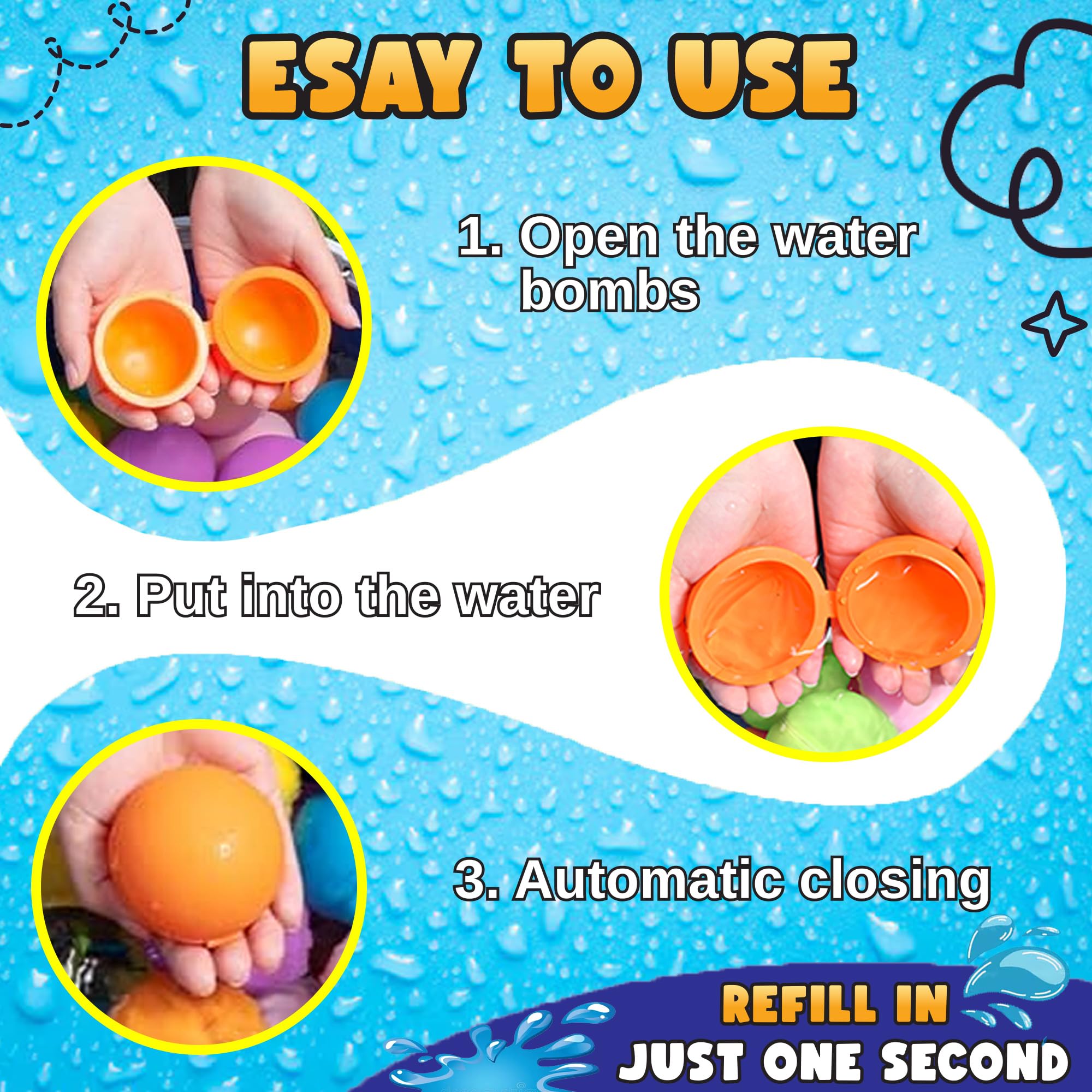 Eco-Friendly Reusable Water Balloons - 24pcs Self-Sealing Refillable Water Bombs with Magnetic Closure | Quick Fill Splash Toys for Kids | Perfect for Pool Parties, Backyard Games & Summer Outdoor Activities