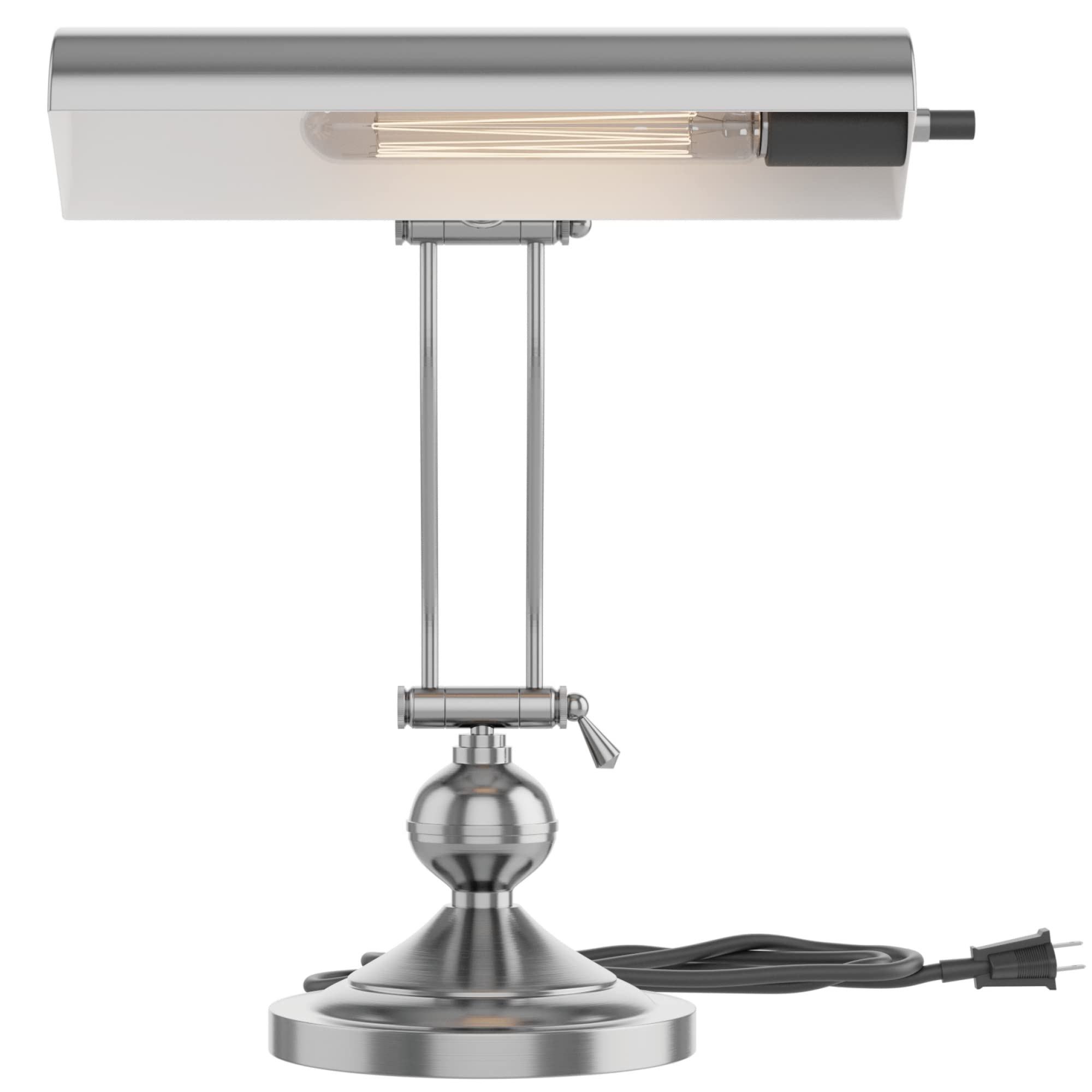 Vintage Adjustable Piano Lamp - Classic Antique Banker Desk Light with Leaning Design in Satin Nickel Finish | Perfect for Home Office, Study Room & Music Studio Lighting