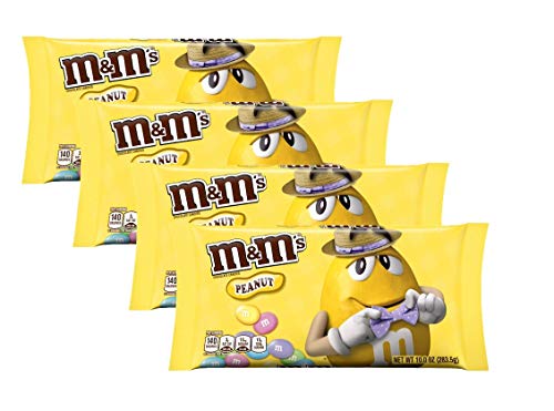 Easter M&Ms Peanut Chocolate Candy - Bulk Pack of 4 Bags (10 oz Each, 40 oz Total) - Assorted Colors: Pink, Yellow, Green & Blue - Perfect for Easter Baskets, Party Favors & Holiday Treats