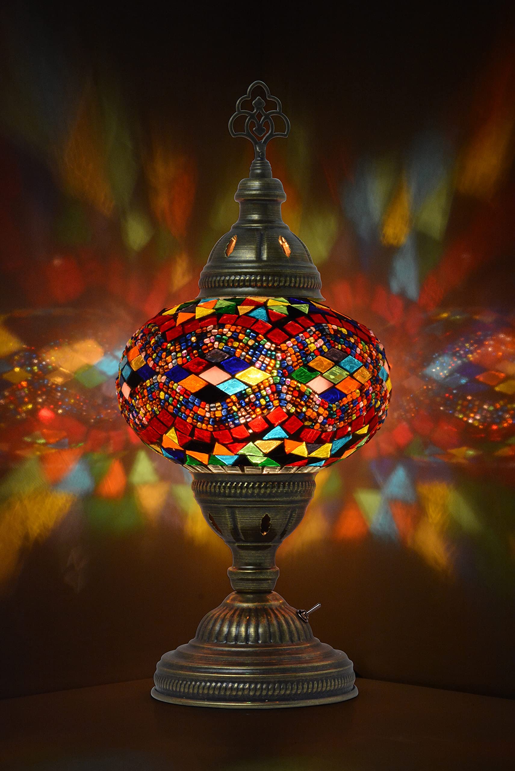 MOZAIST Cordless Mosaic Table Lamp - Battery Operated Turkish Lamp with Built-in LED Light, Moroccan Decorative Glass Vintage Lamp Shade, Portable Stained Glass Desk & Bedside Lamp for Home Decor, Living Room, Bedroom, and Outdoor Ambiance