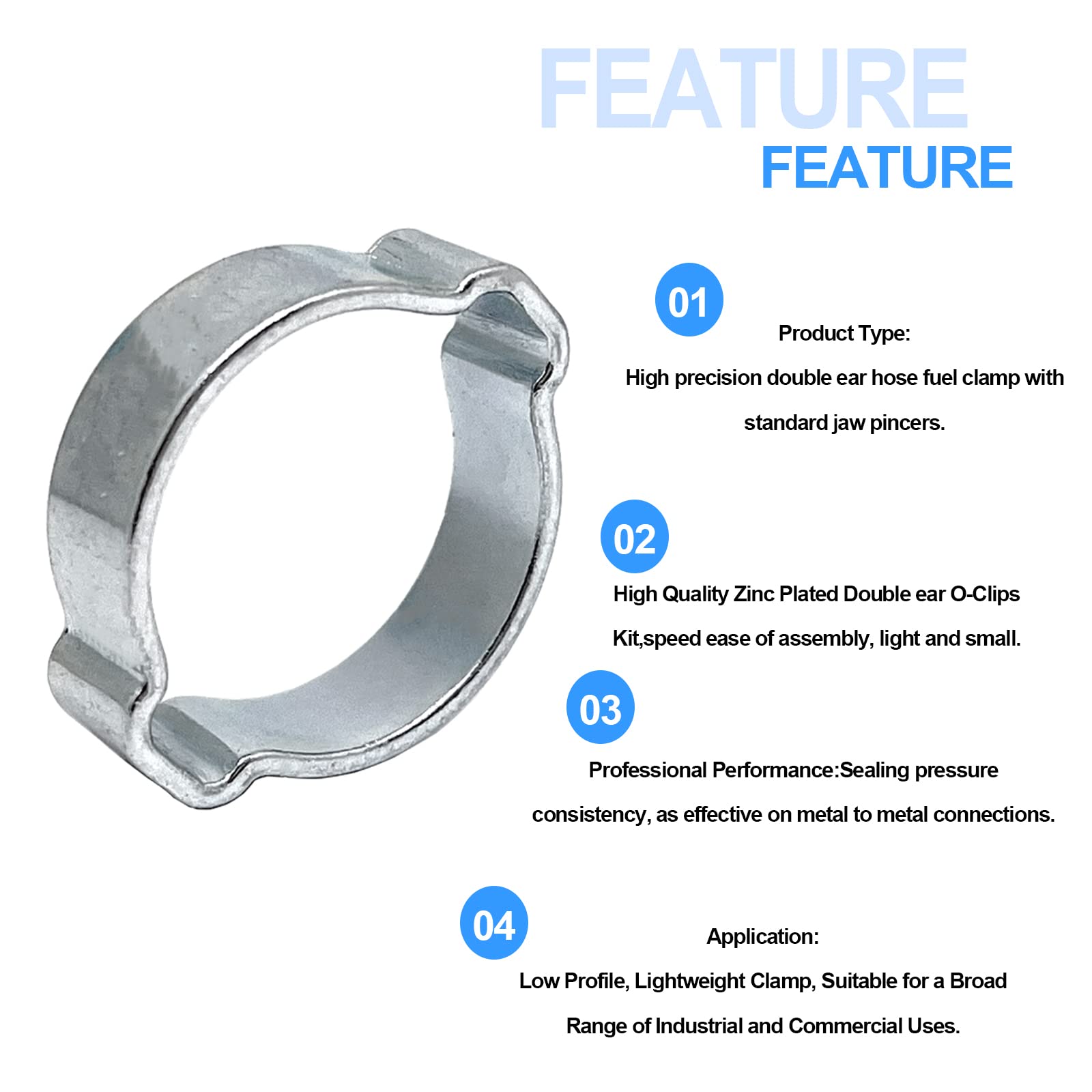 20pcs 5-7mm Adjustable Double Ear Hose Clamps - Zinc-Plated Steel for Plumbing & Automotive