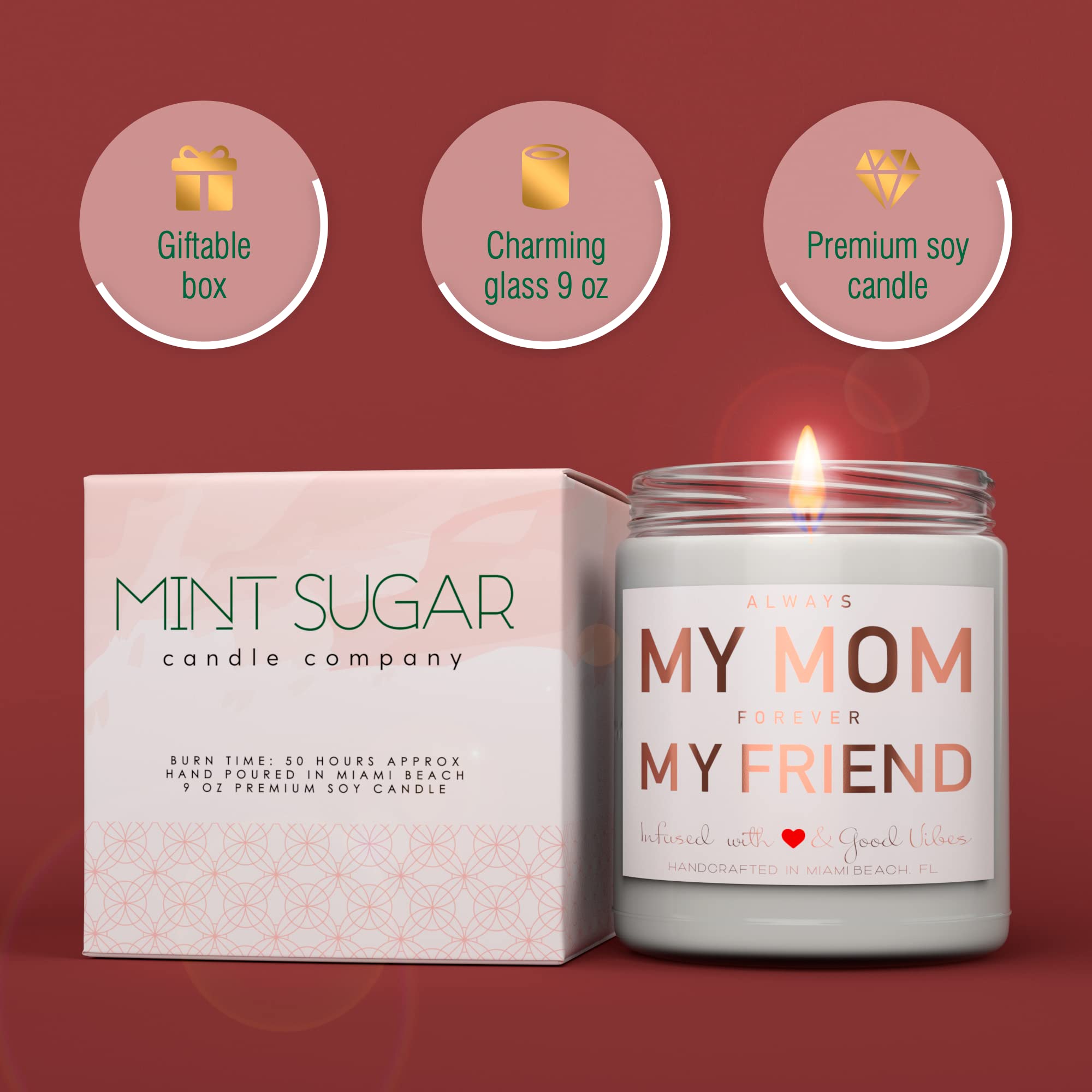 Mom Candle Gift Set - 9 oz Soy Wax Candle with Lavender Woods Scent | Funny & Unique Mother's Day or Birthday Present from Daughter/Son | Made in USA by Mint Sugar Candle Company | Perfect for Relaxation, Home Decor & Thoughtful Surprises