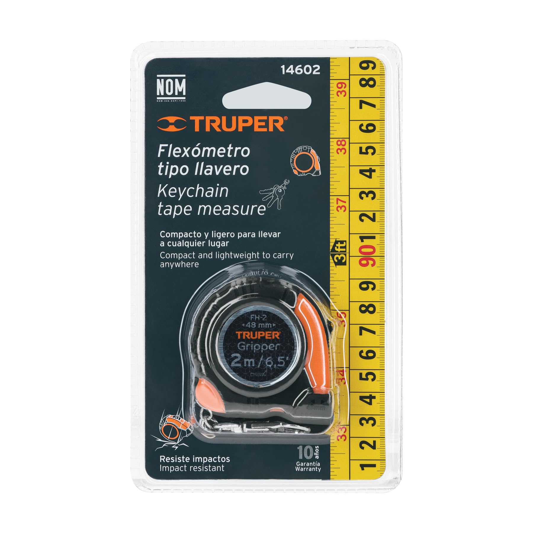 TRUPER FH-2 Keychain Measuring Tape - Compact Retractable Gripper Tape Measure for DIY, Construction & Home Improvement - Perfect for Handymen, Contractors & Everyday Carry (EDC)