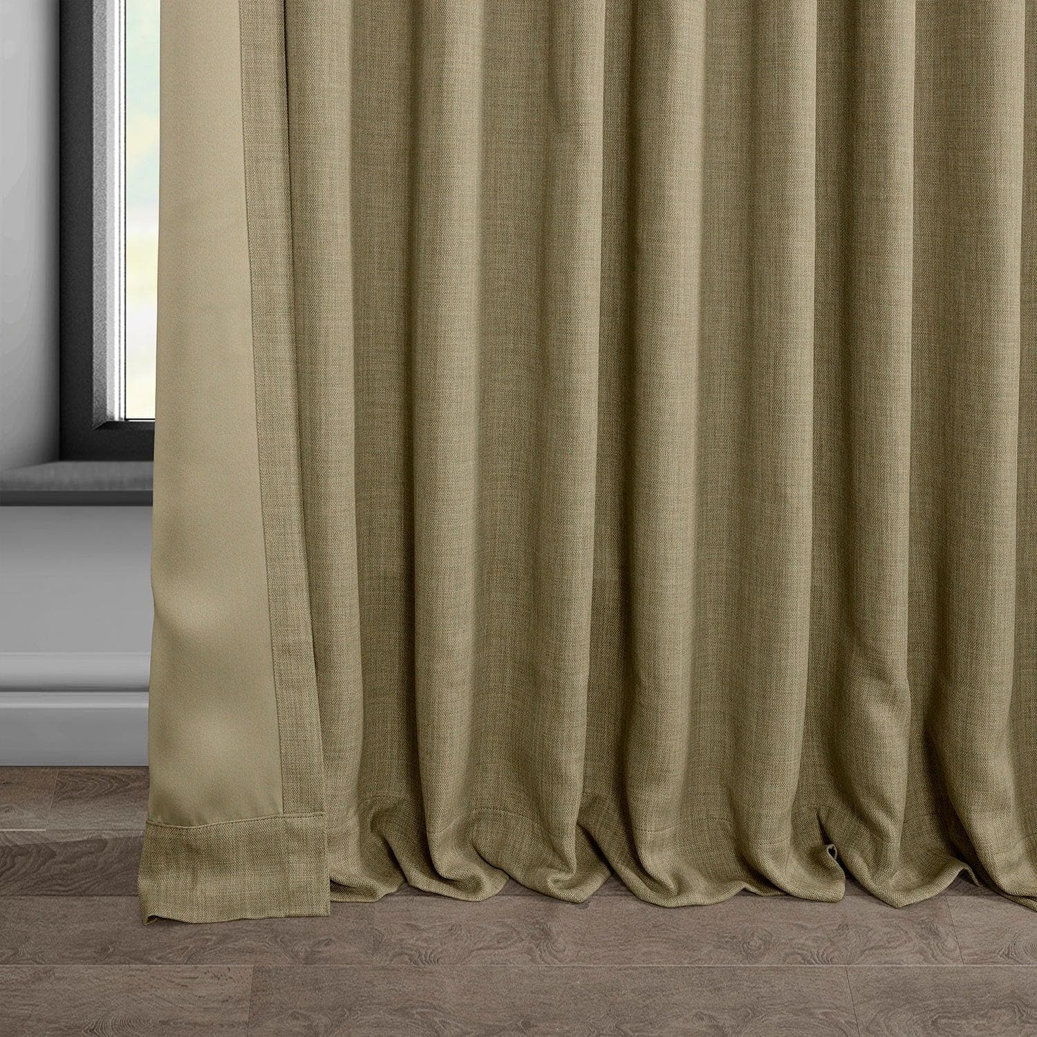 Nomad Tan Extra Wide Textured Faux Linen Blackout Curtains - Thermal Insulated Window Drapes for Living Room, Bedroom & Home Theater