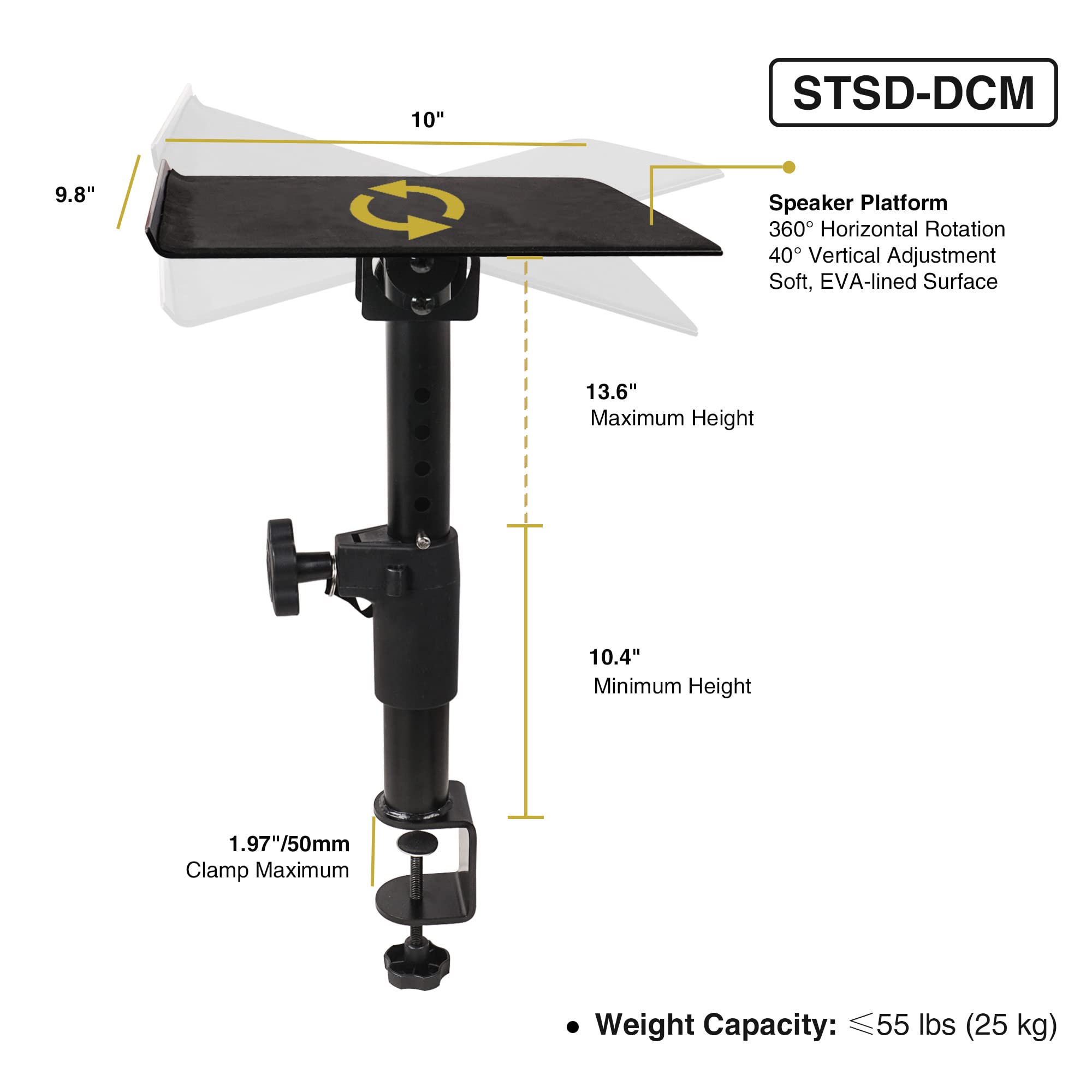 Sound Town 2-Pack Adjustable Studio Monitor Speaker Stands - Clamp-On Desktop Mount for Horizontal/Vertical Positioning (STSD-DCM-PAIR) - Perfect for Home Recording, Podcasting & Music Production Studios