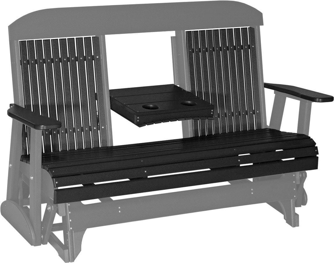 LuxCraft 5ft Black Recycled Plastic Highback Outdoor Glider Bench with Cup Holder - Perfect for Patio, Garden & Backyard Relaxation