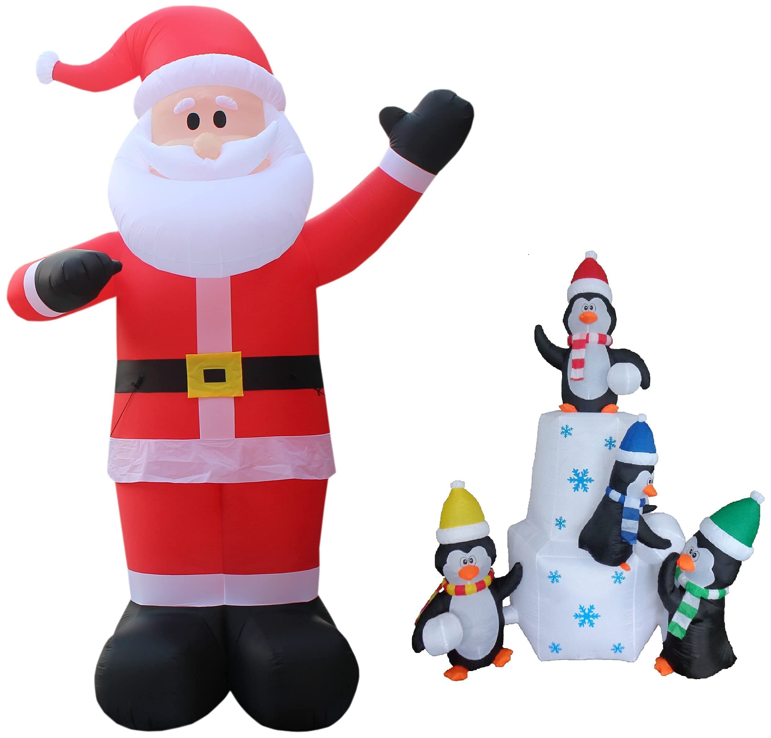 14ft Giant Inflatable Santa Claus & 8ft Inflatable Penguin Family with Lights - Christmas Party Decorations Bundle for Outdoor Yard, Holiday Decoration, Xmas Light Display