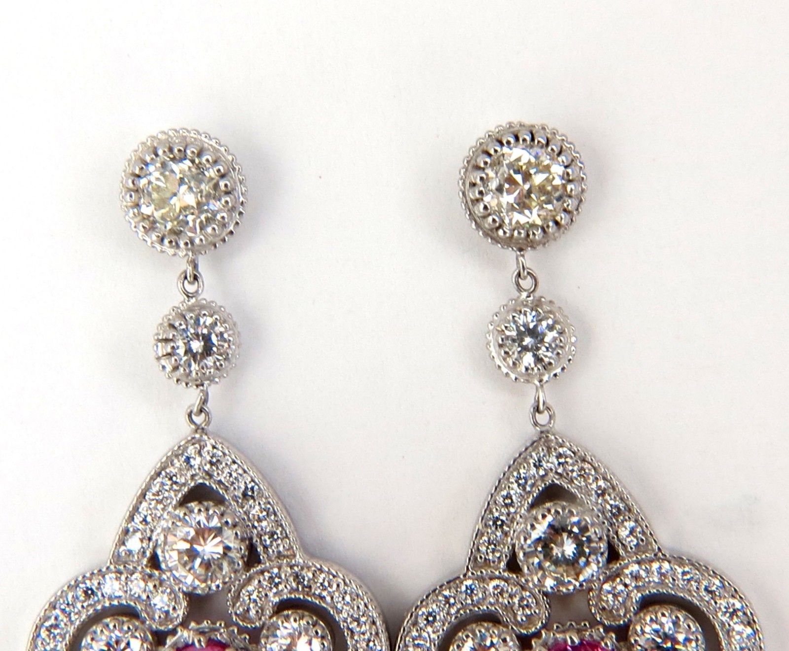 34.68ct Natural Pink Sapphire & Diamond Chandelier Earrings in 18K Gold - Elegant Dangle Drop Earrings for Women, Perfect for Weddings, Parties & Special Occasions