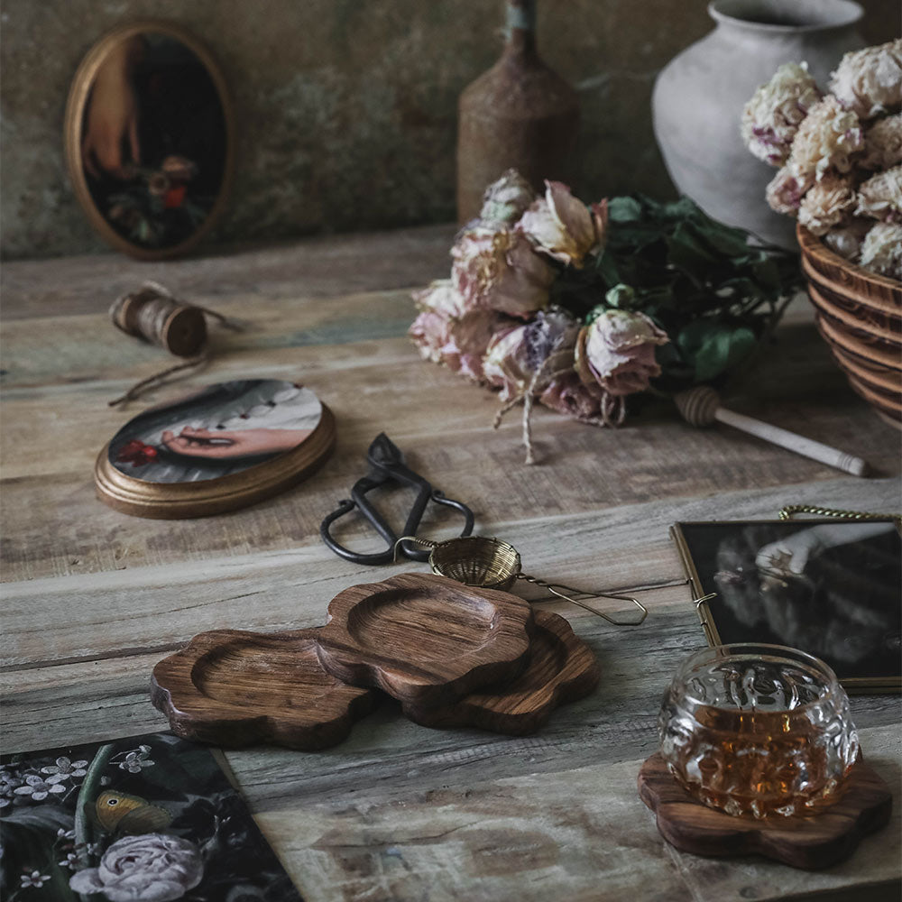 Eco-Friendly Wooden Flower Coaster Set - Natural Wood Drink Coasters for Home, Office & Outdoor Use - Perfect for Coffee, Tea & Wine Glasses