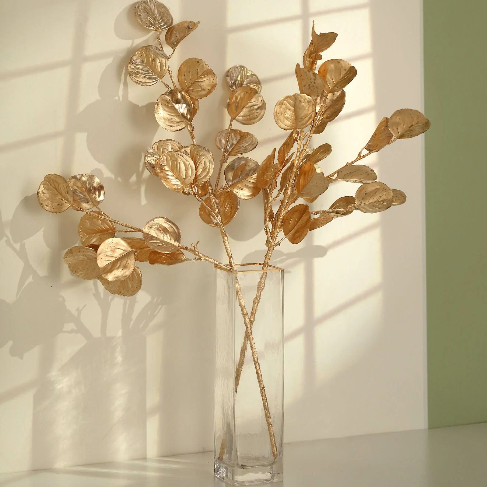 2 Pack Gold Metallic Artificial Eucalyptus Leaf Stems - 27
