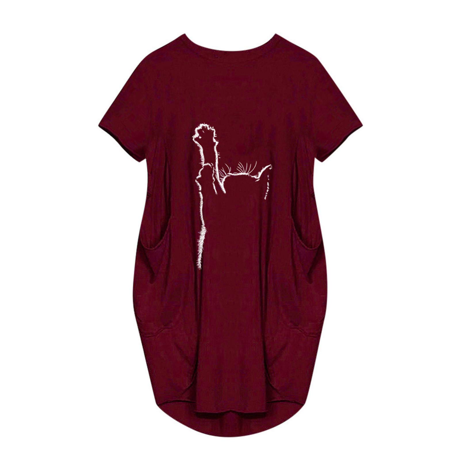 Women's Summer Casual Dress with Cat Print - Short Sleeve Home & Outdoor Wear for Ladies