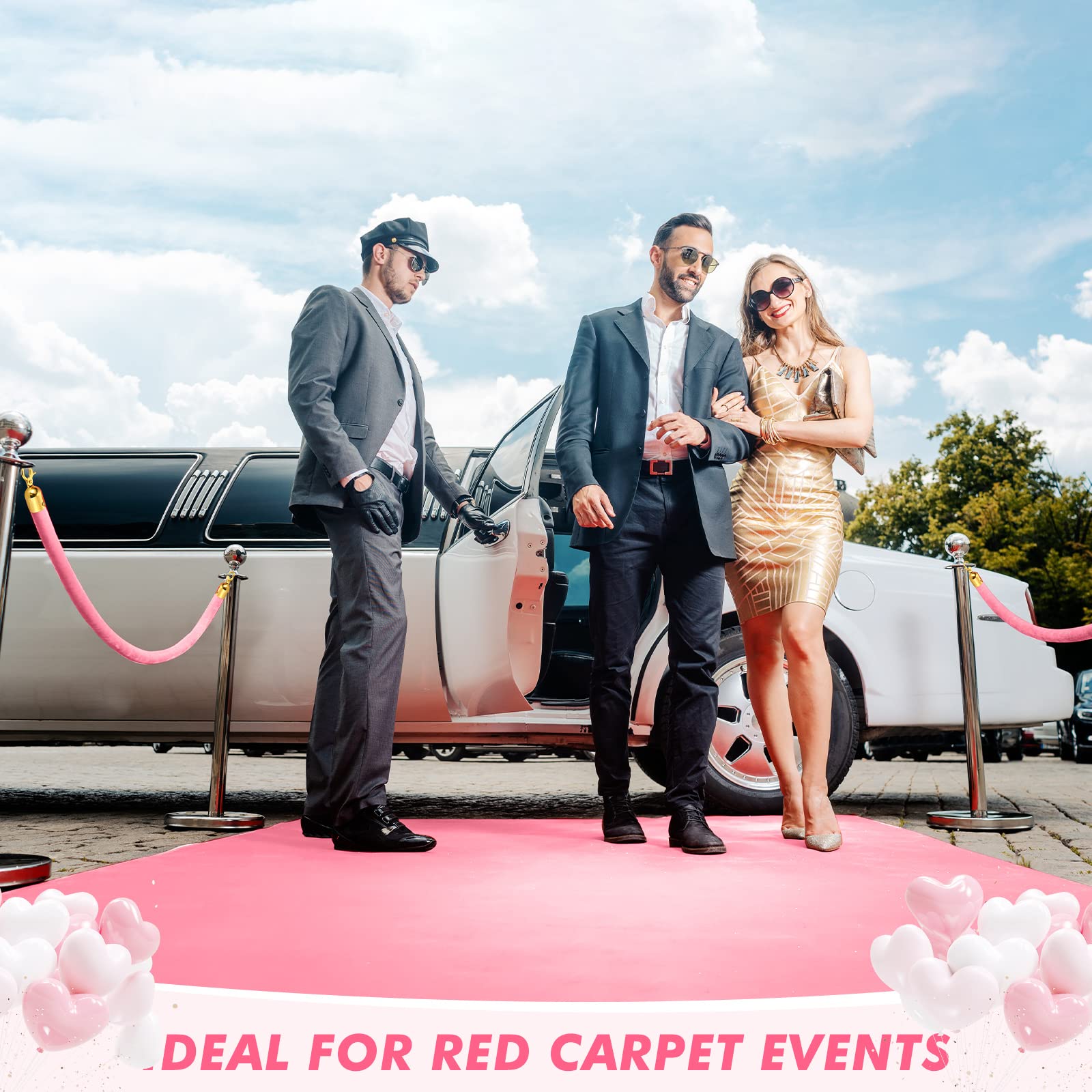 8 Pack Velvet Stanchion Ropes - 5ft Premium Crowd Control Barriers with Gold Hooks for Events, Theaters, Hotels & Parties - Durable Safety Rope for Grand Openings, Movie Premieres & Carpet Events (Pink) - Perfect for VIP Areas, Queue Management & Social Distancing