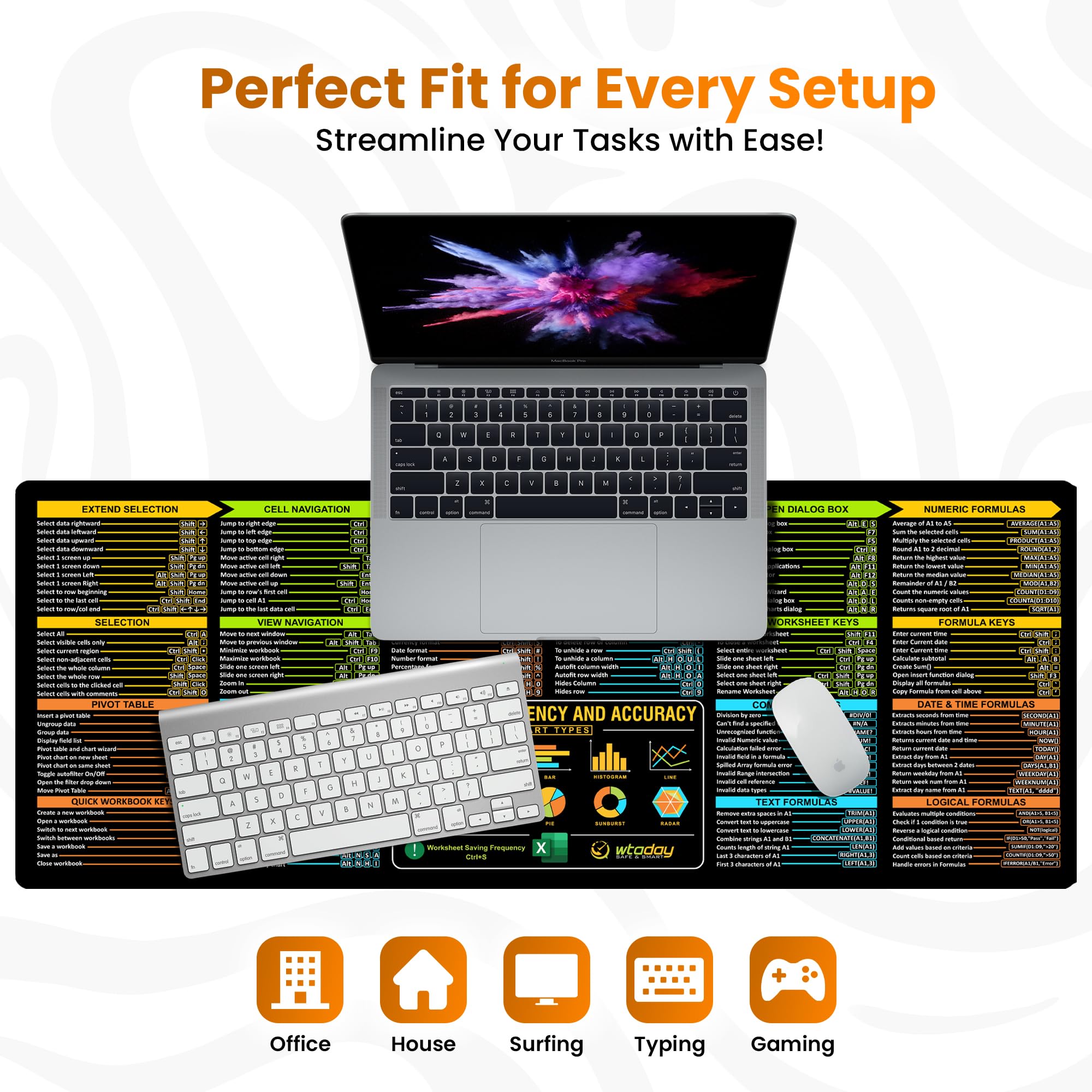 Excel Shortcuts Mouse Pad - Extended XL Office Keyboard Mat (31.5