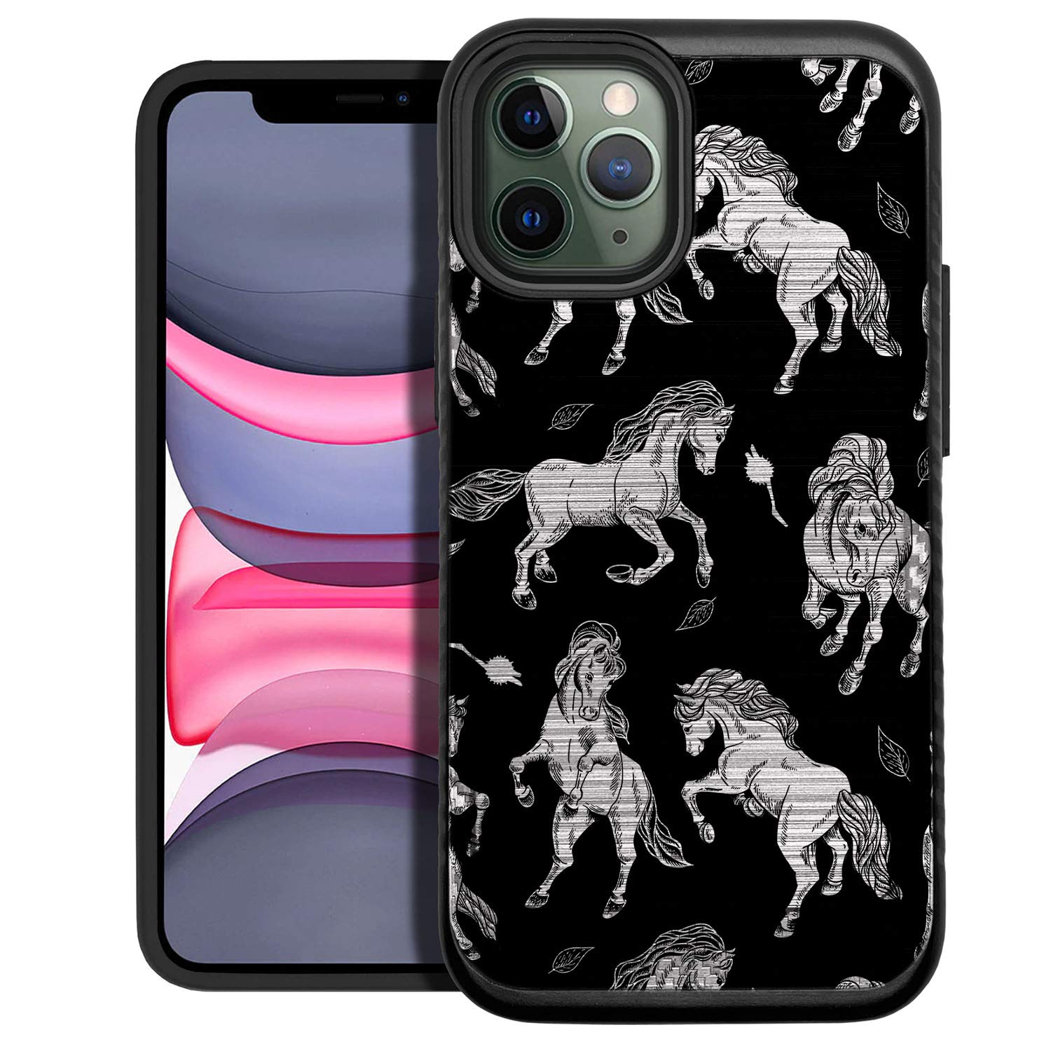 Dual Layer Protective Case for Apple iPhone 12 Pro Max - Brushed Armor Metal Design [White Stallion] | Shockproof & Slim Cover for Work, Travel & Everyday Use