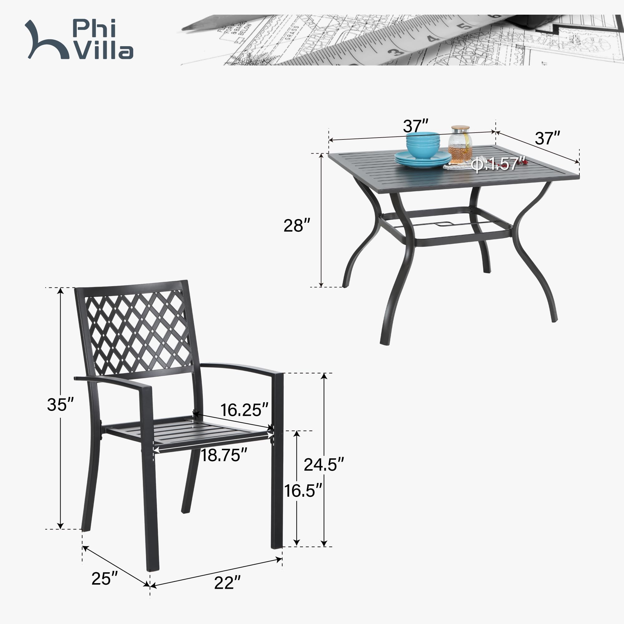 PHI VILLA 5-Piece Outdoor Dining Set - 37