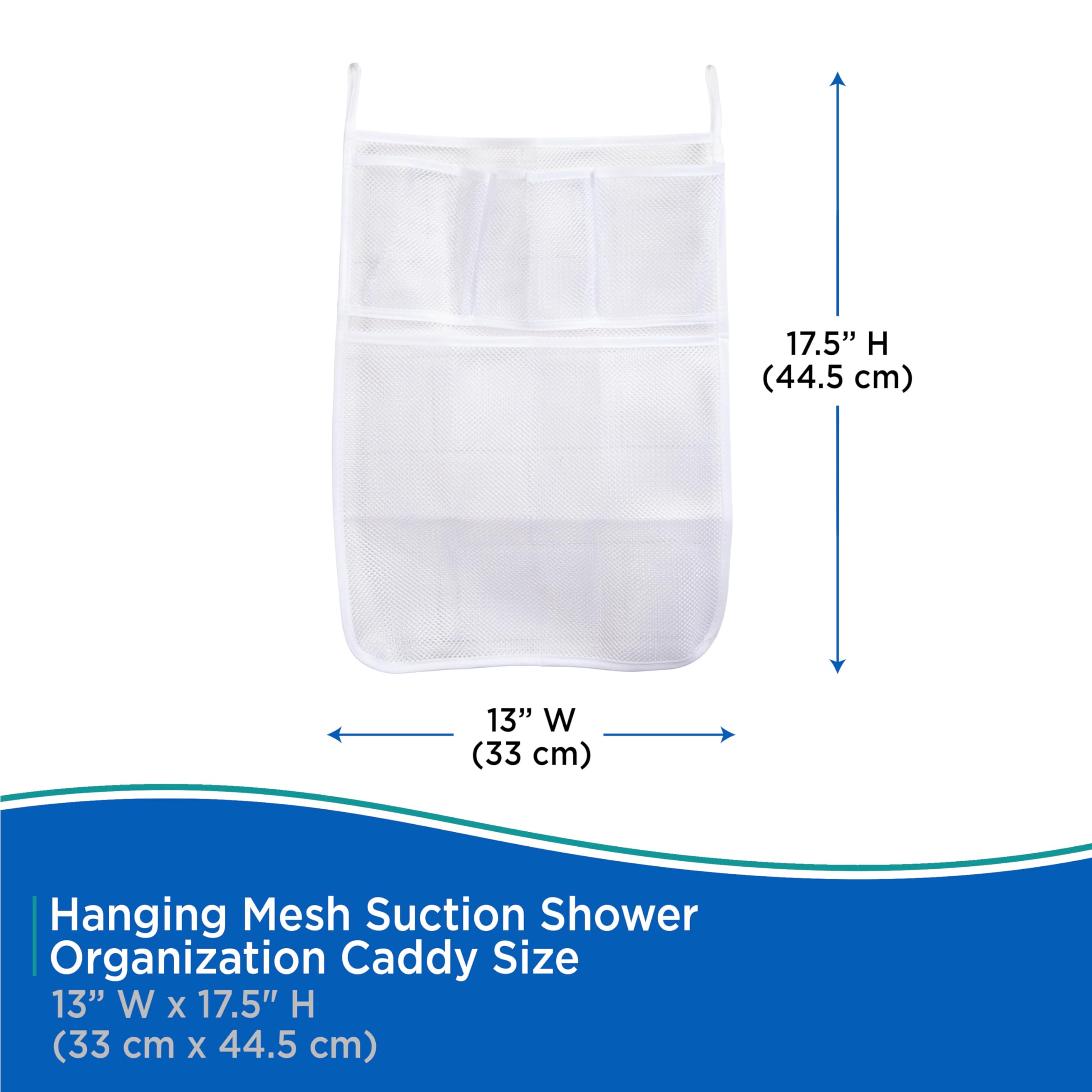 Kenney Hanging Mesh Suction Shower Caddy Organizer - White | Bathroom Storage for Shampoo, Soap & Accessories | Perfect for Small Spaces & Dorm Showers