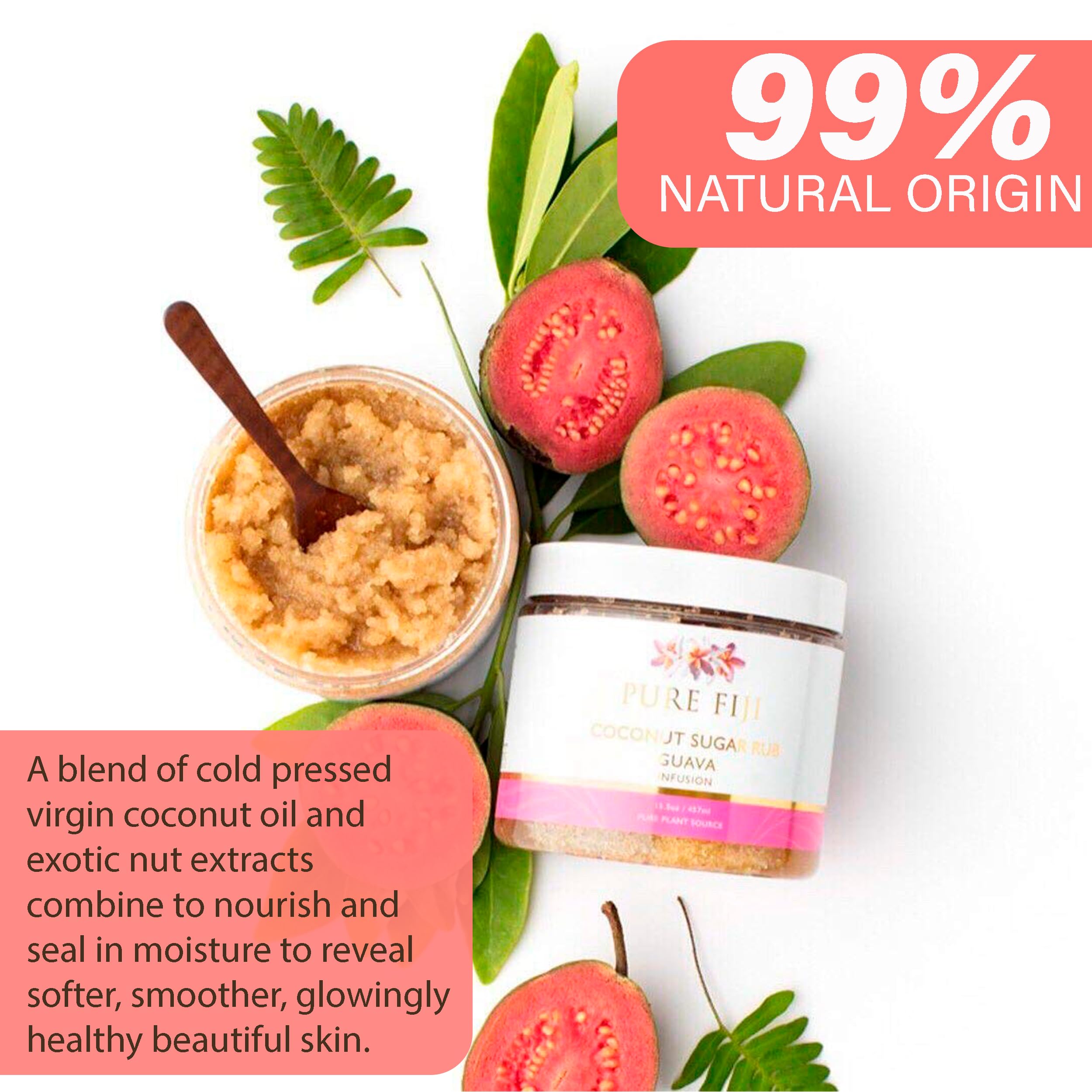 PURE FIJI Guava Sugar Scrub Exfoliator - 15.5 oz Natural Body Scrub for Smooth Skin - Perfect for Spa Day, Gift Sets & At-Home Skincare Routine
