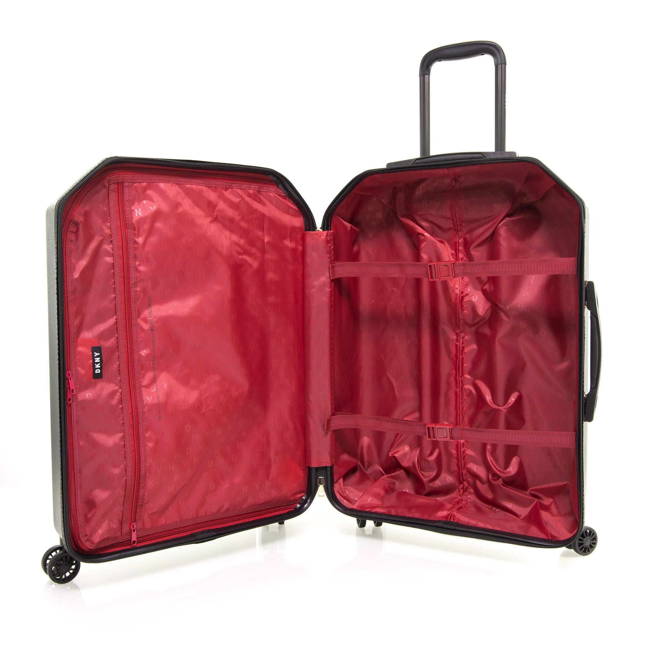 DKNY Metal Logo Hardside Spinner Suitcase - 30 Inch Black Carry-On Luggage for Travel, Business Trips & Vacations | Durable Lightweight Checked Bag with 360° Wheels
