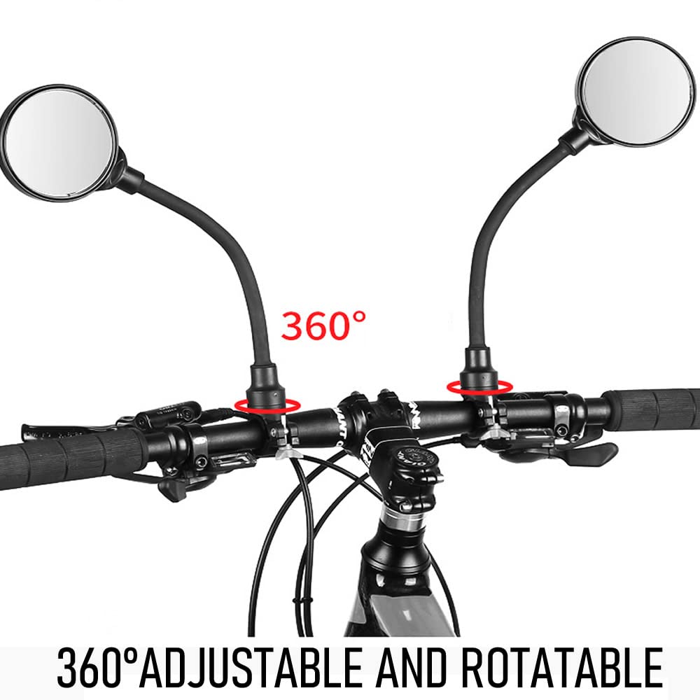 2 Pack Bike Mirrors - 360° Adjustable Rotatable Wide Angle Rear View Safety Mirrors for Mountain/Road/Electric Bikes & Skateboards | Handlebar Mount | Acrylic Convex Design | Perfect for Commuting, Cycling Safety & Urban Riding