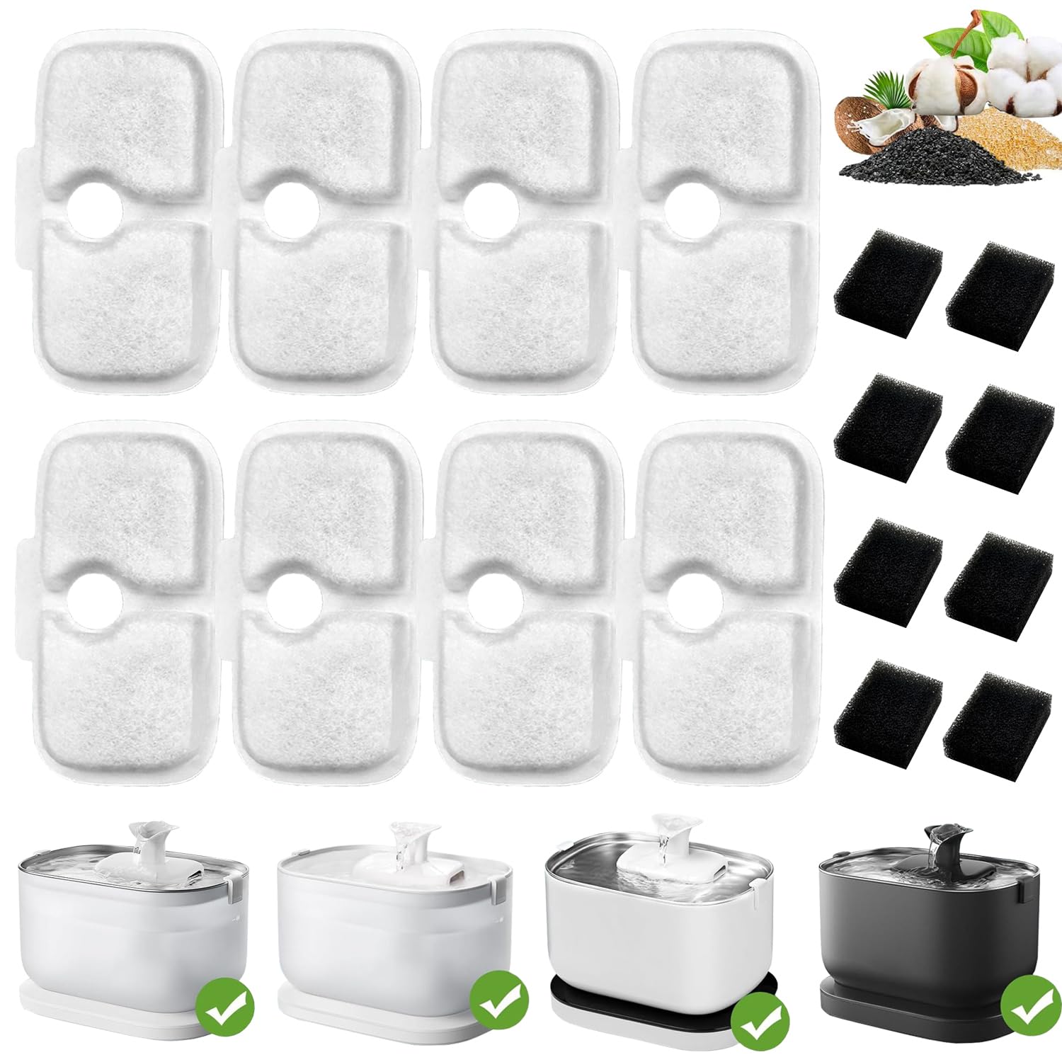 8 Pack Cat Water Fountain Filter Replacement - Compatible with PETLIBRO 2.5L/84oz PLWF005 & PLWF115 Cat Water Dispenser - Includes 8 Pre-Filter Sponges - Keep Your Pet Hydrated with Clean Water at Home or Office